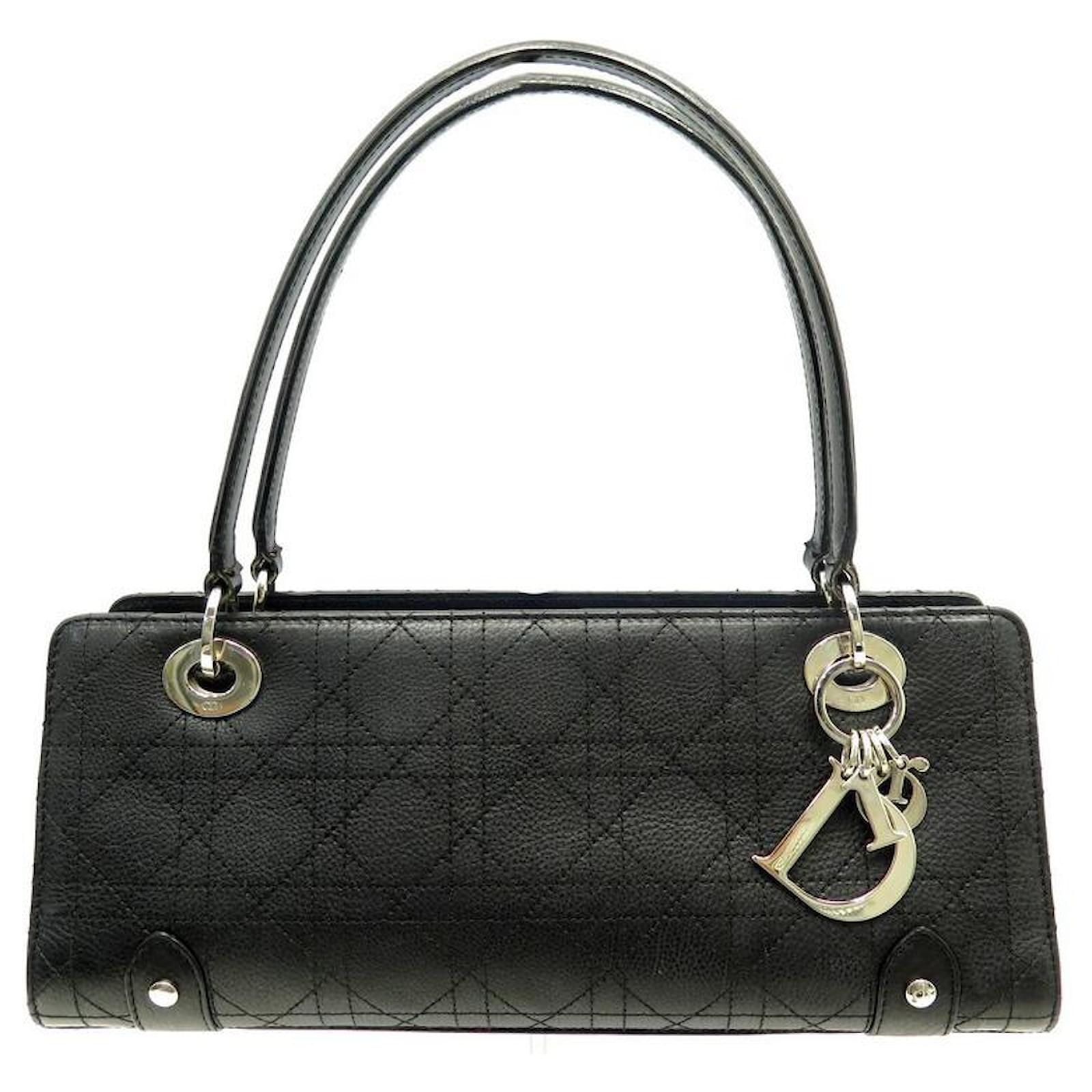 CHRISTIAN DIOR EAST WEST HANDBAG IN BLACK GRAINED CANNAGE LEATHER HAND ...