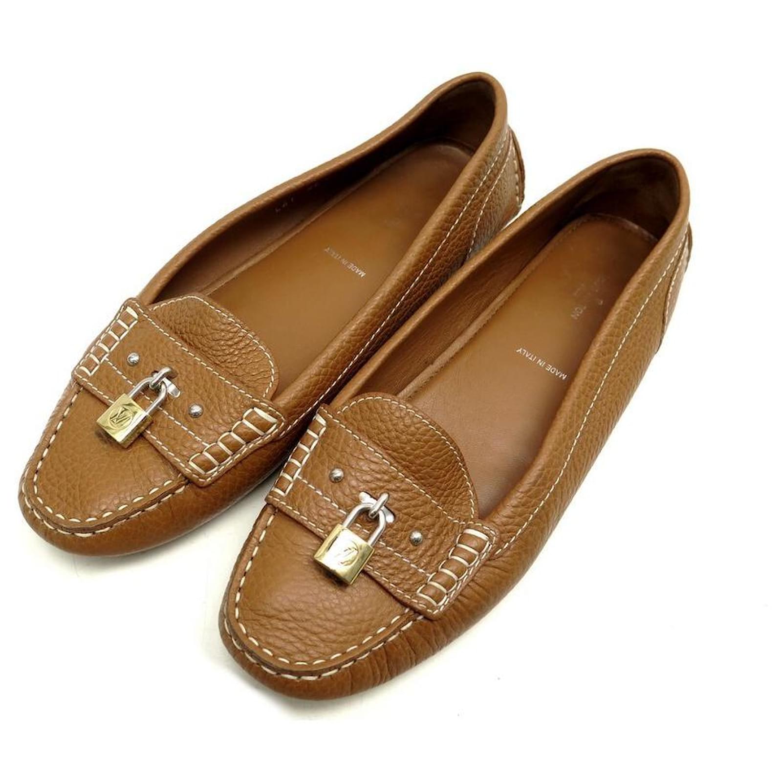 LOUIS VUITTON SHOES NOMADE MOCCASIN 38.5 CAMEL LEATHER LOAFERS