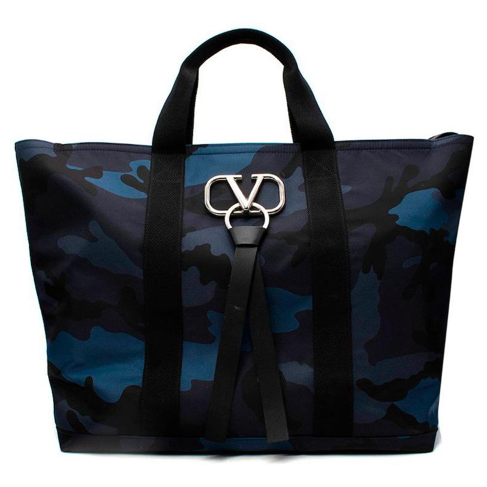 Valentino V-Ring Navy Camouflage Tote Bag Blue Cloth ref.664695