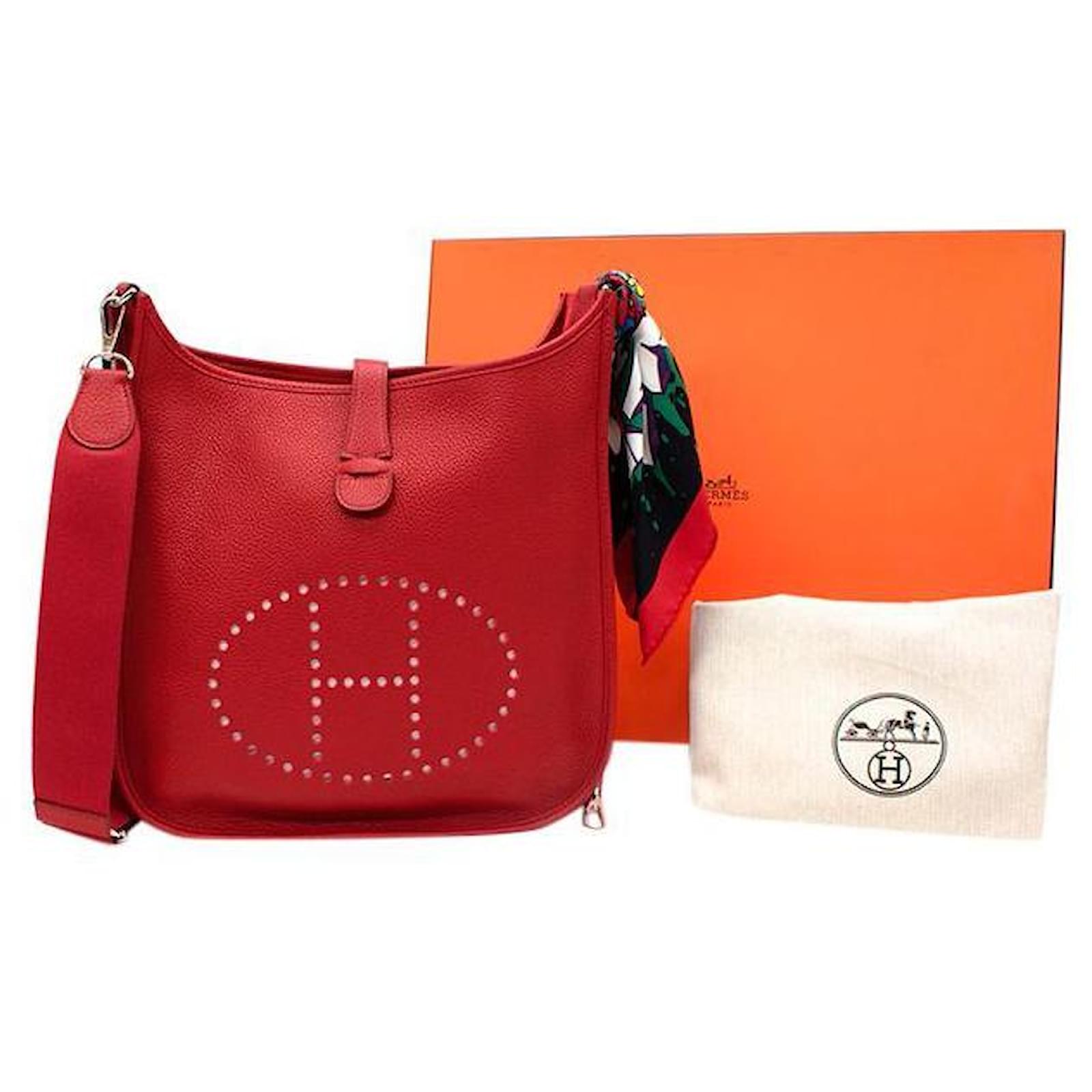 Hermès Hermes Red Clemence Leather Evelyne III PHW with Twilly ref.664758 -  Joli Closet