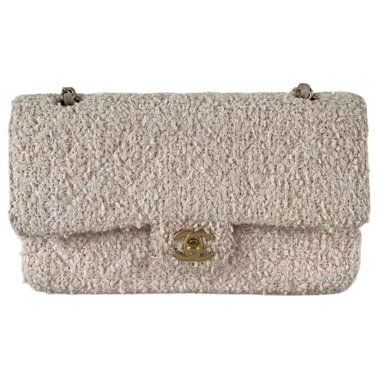 Chanel classic lined flap medium lambskin gold hardware timeless champagne  tweed teddy boucle fabric