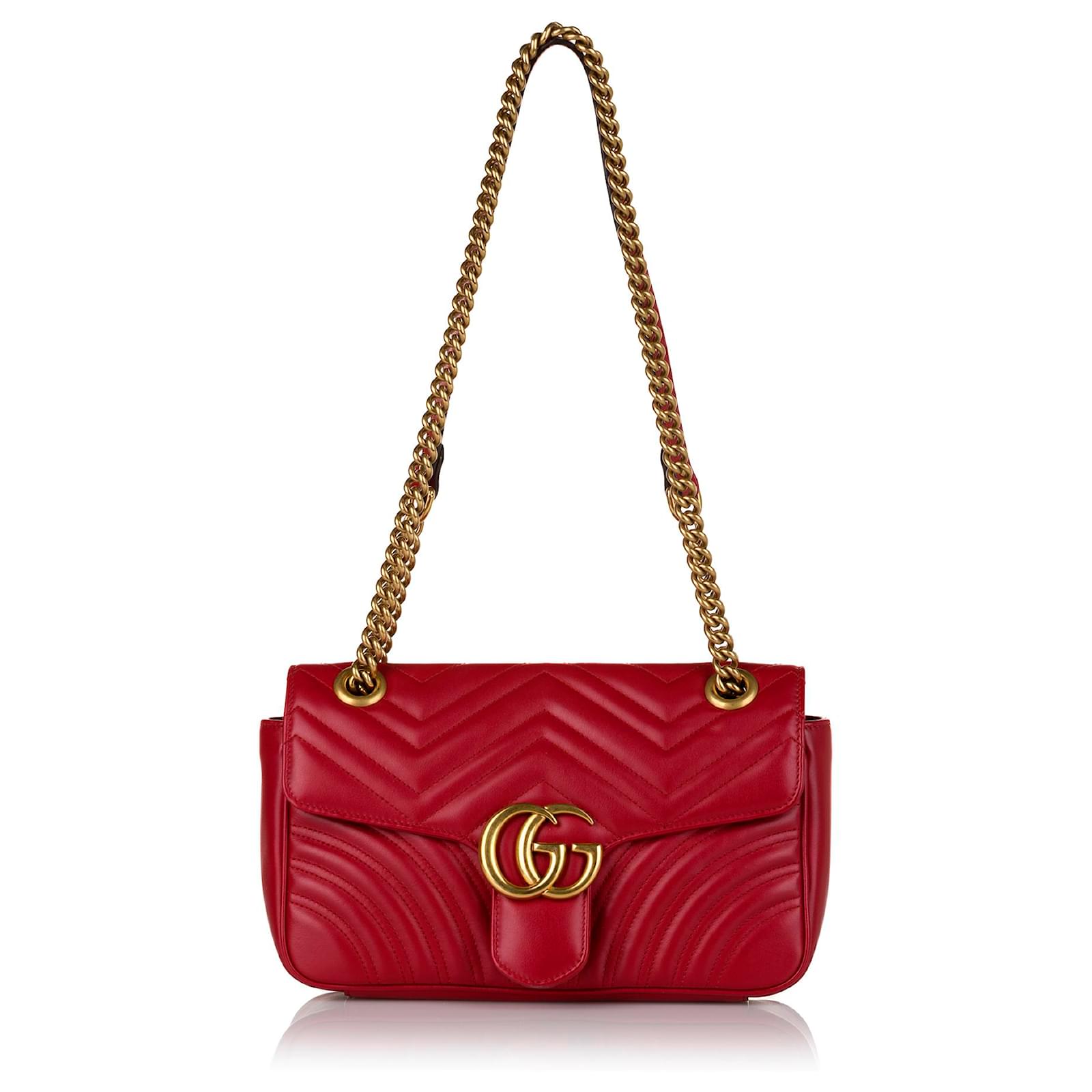Gucci Red GG Marmont Matelasse Leather Crossbody Bag Pony-style