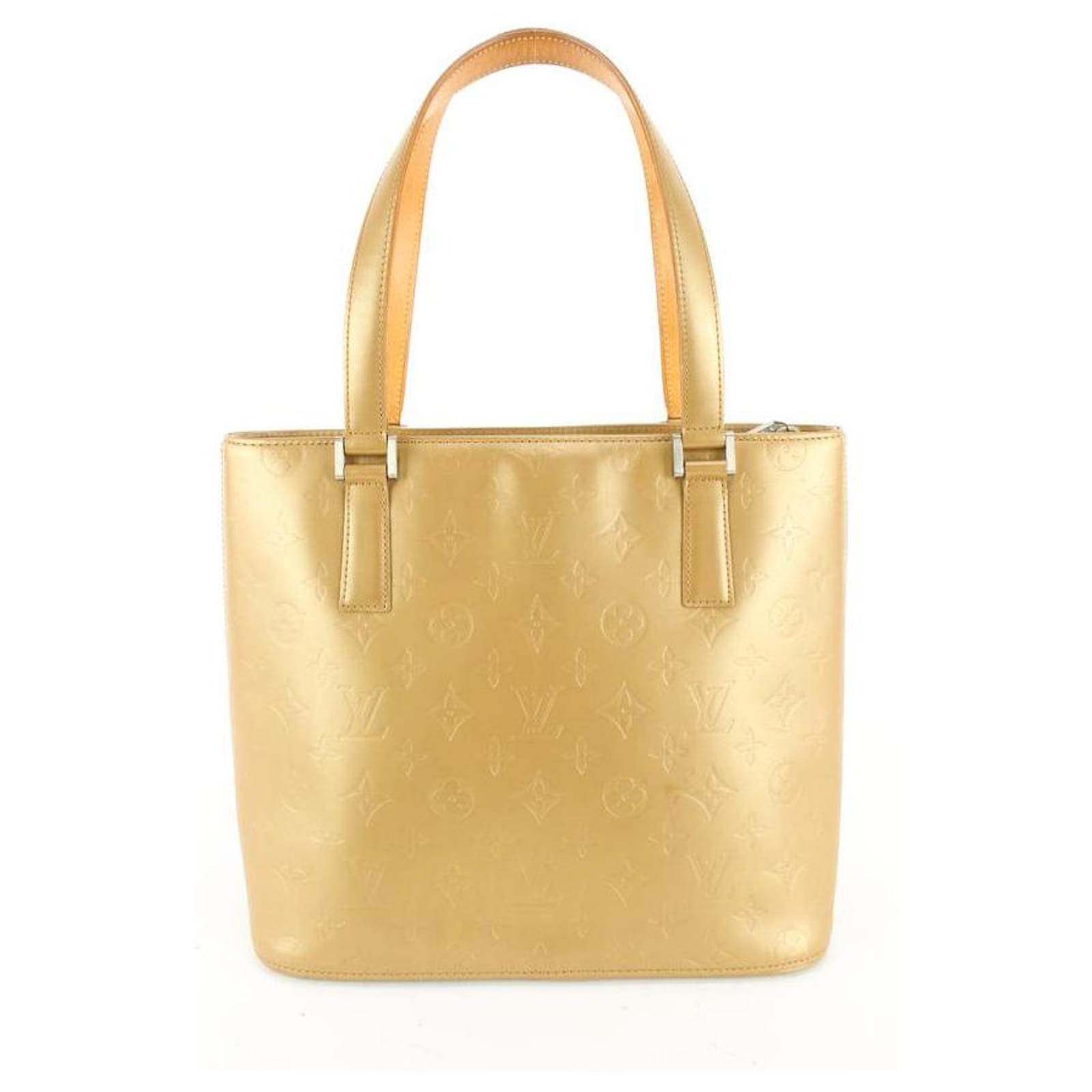 Louis Vuitton Gold Monogram Vernis Mat Stockton Zip Tote Leather White