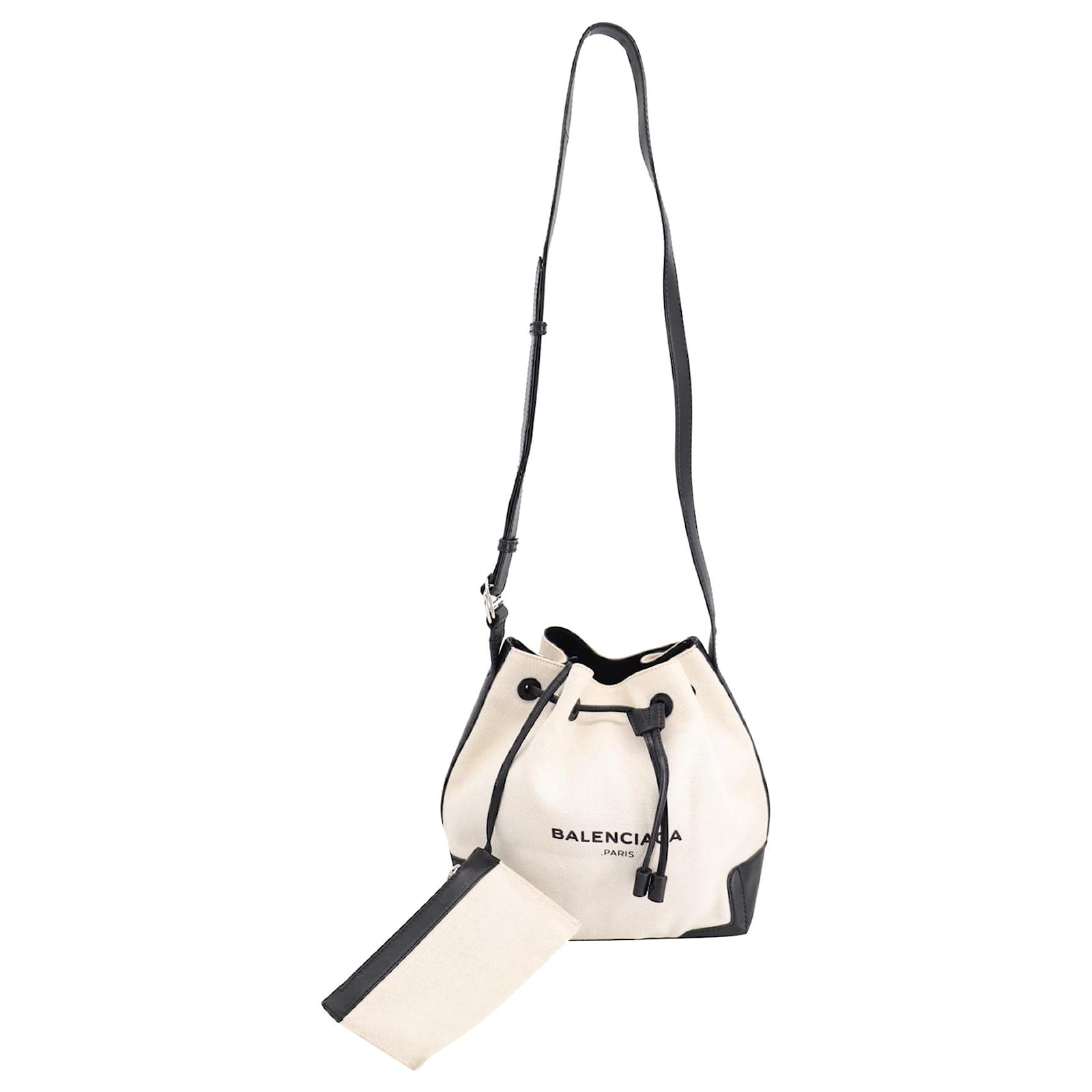 Balenciaga Leather Bucket Bag in Off-White Canvas Cream Cloth - Joli Closet