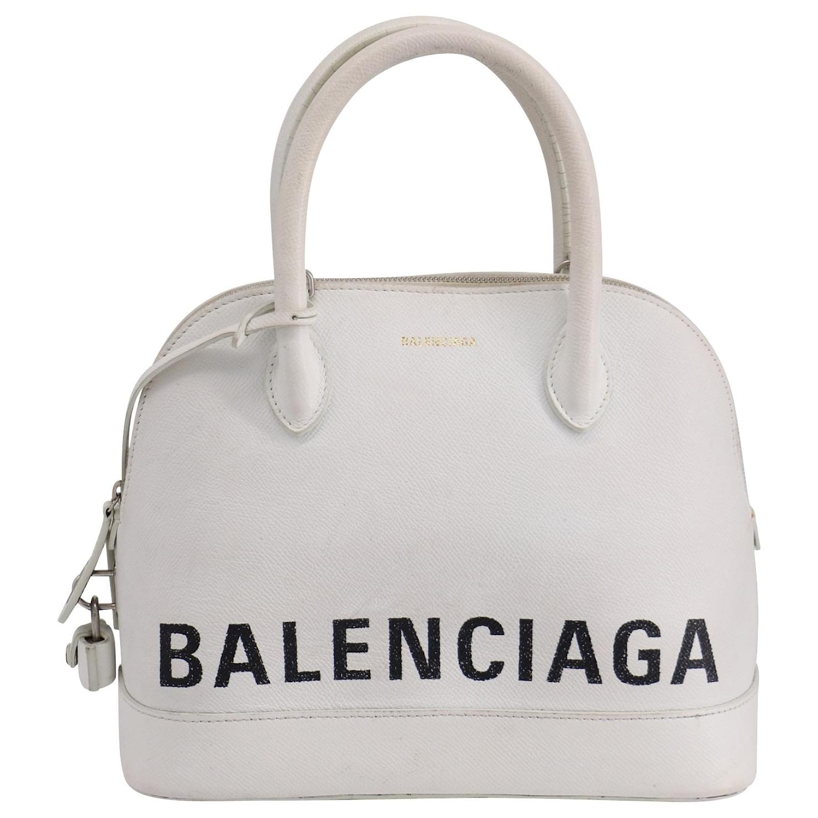 Balenciaga Ville Handle Bag Small in White Calfskin Leather Pony