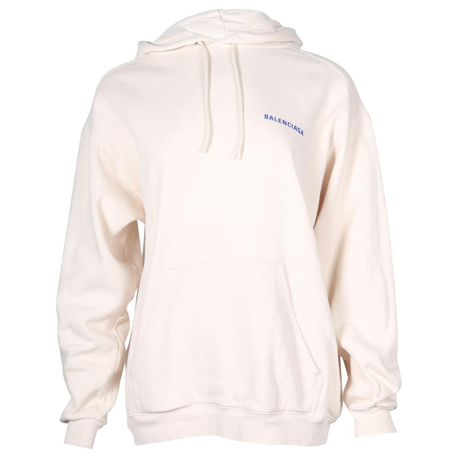 Balenciaga Logo Hoodie in Beige Cotton