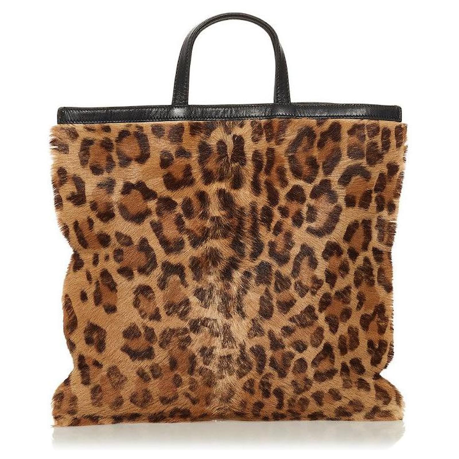 loewe Leopard Pony Hair Leather Tote Bag brown Metal ref.667751 Joli
