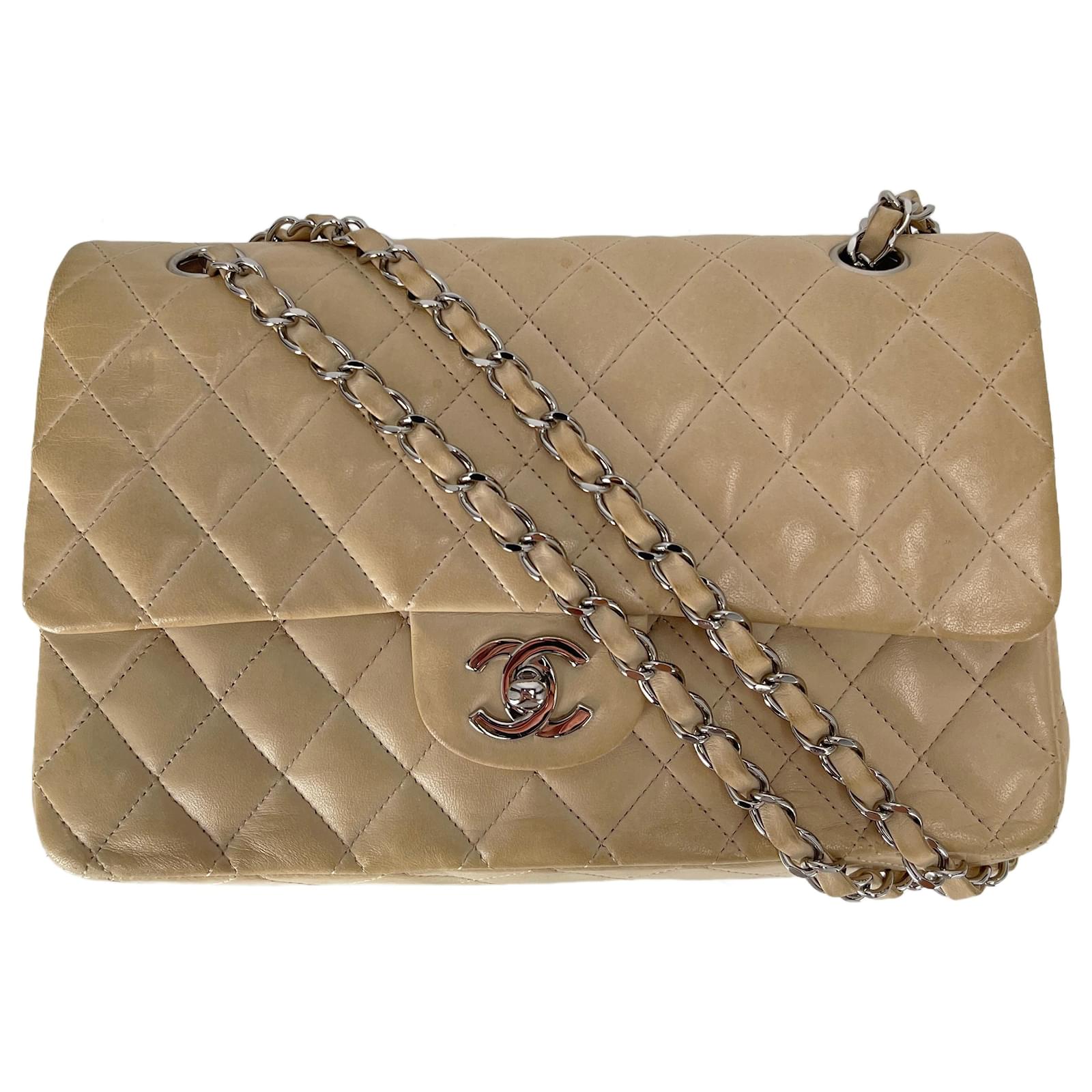 CC MEDIUM 26 FLAP BAG IN BEIGE CREAM LAMBSKIN
