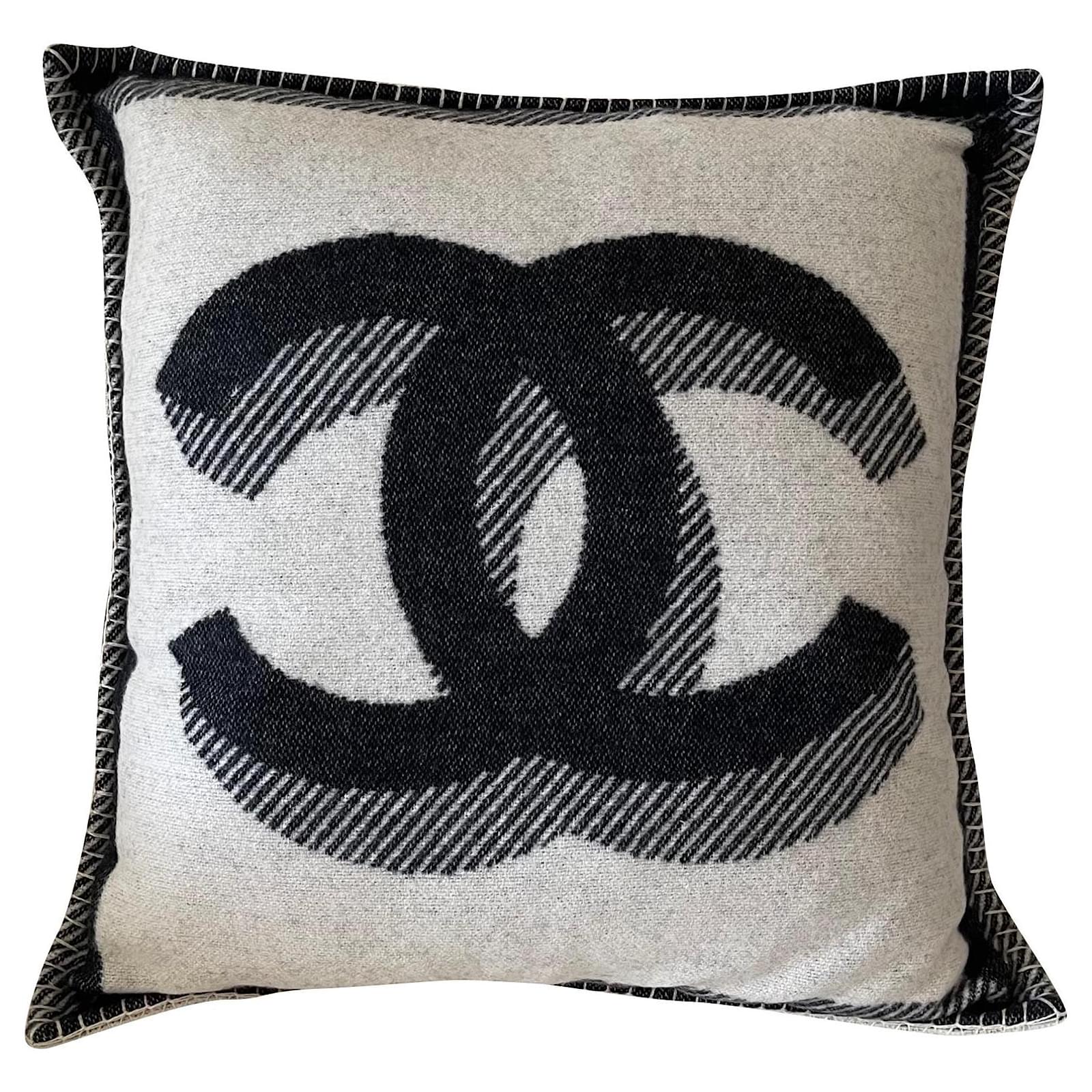 Chanel Cc Logo Navy & White Cashmere Throw Blanket