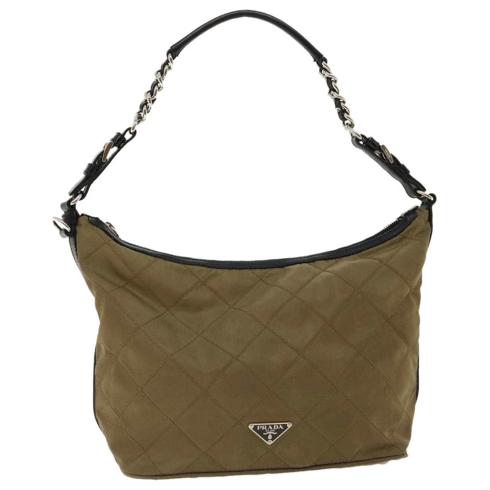 PRADA Chain Shoulder Bag Quilted nylon Brown Auth bs2281 ref.669710 ...