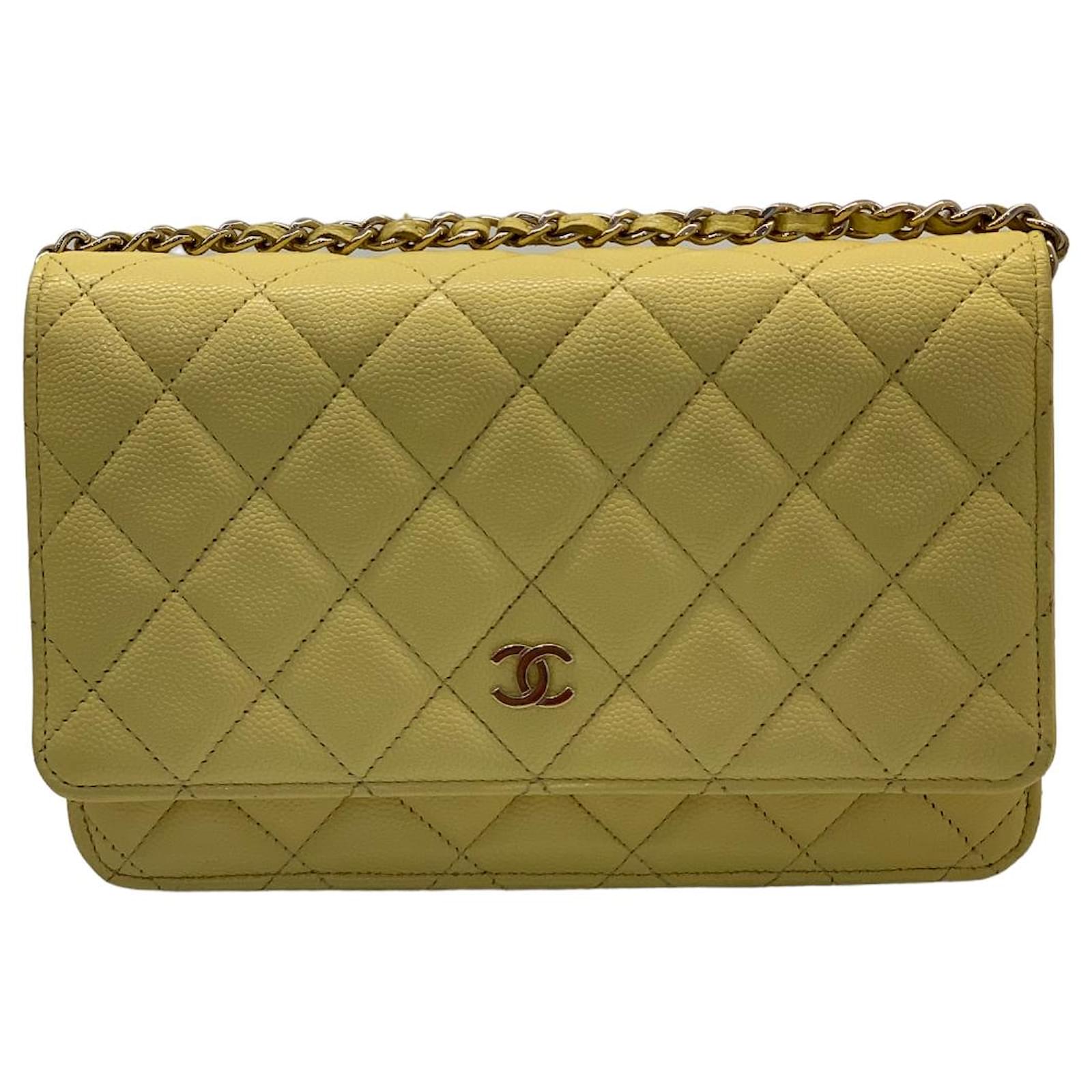 Wallet On Chain Chanel Handbags Yellow Leather Joli