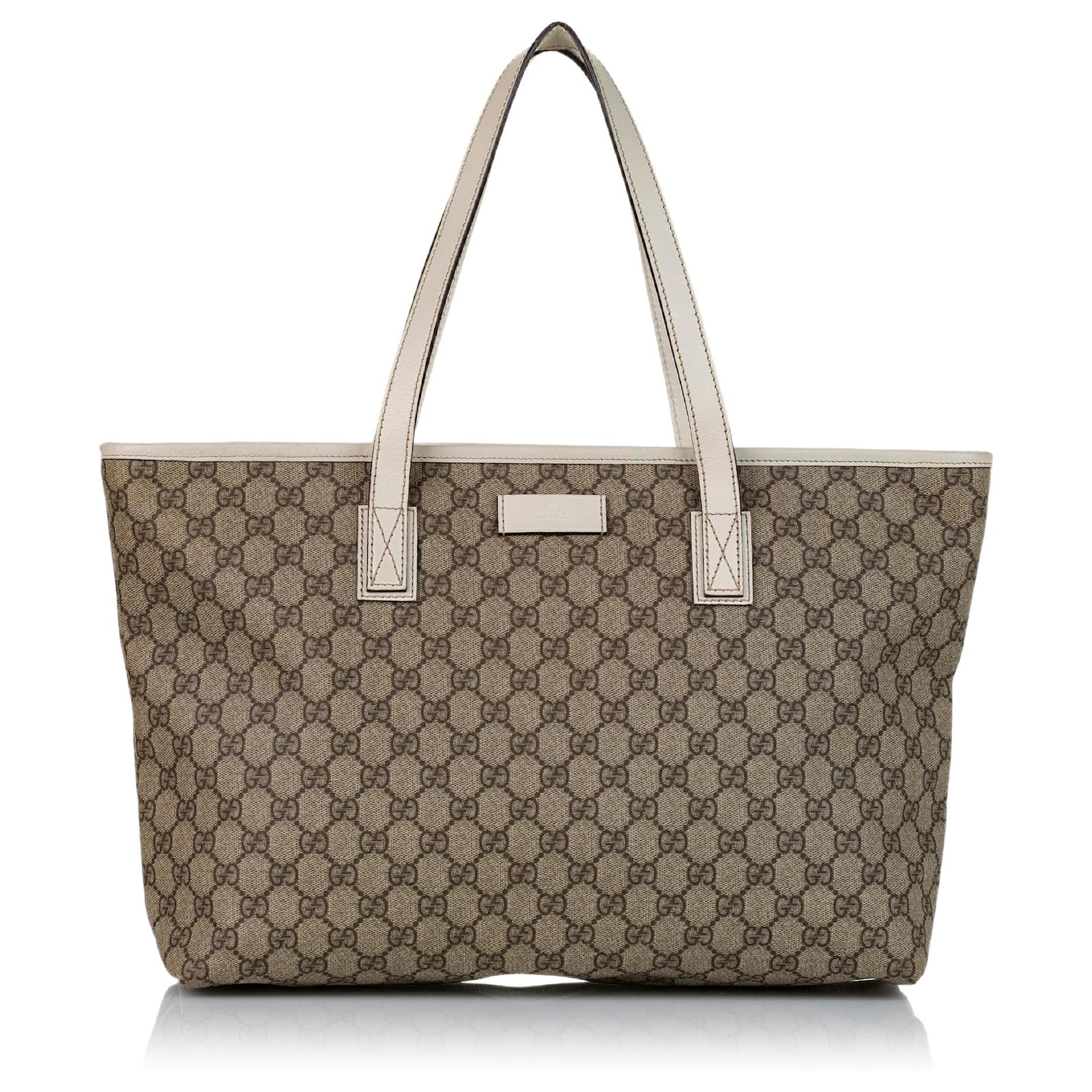 Gucci GG Supreme White Leather Beige Large Tote Bag