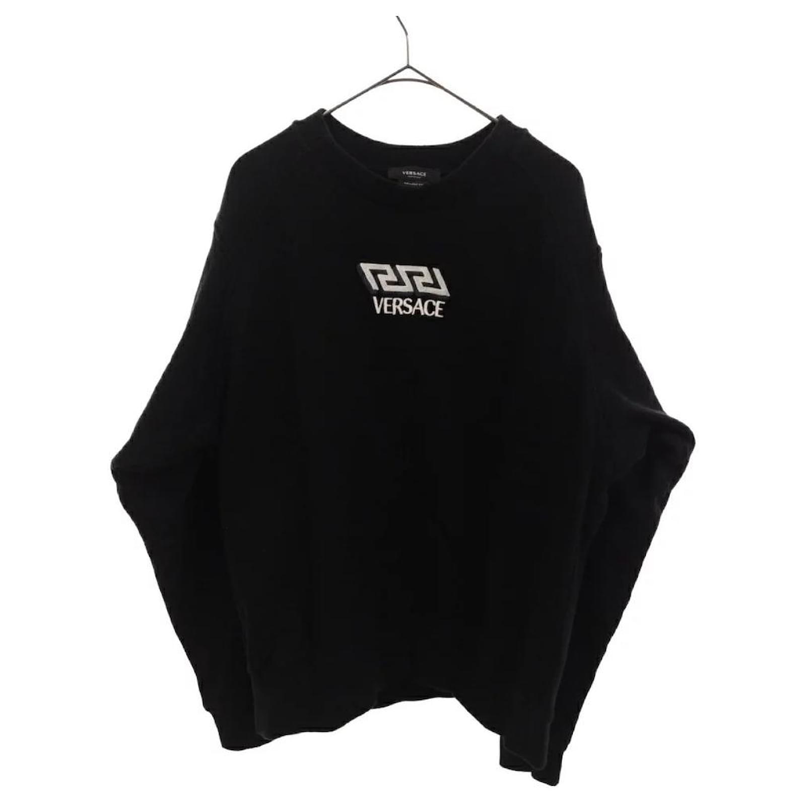 VERSACE Logo Front Rib Line Front logo embroidery sweatshirt Black