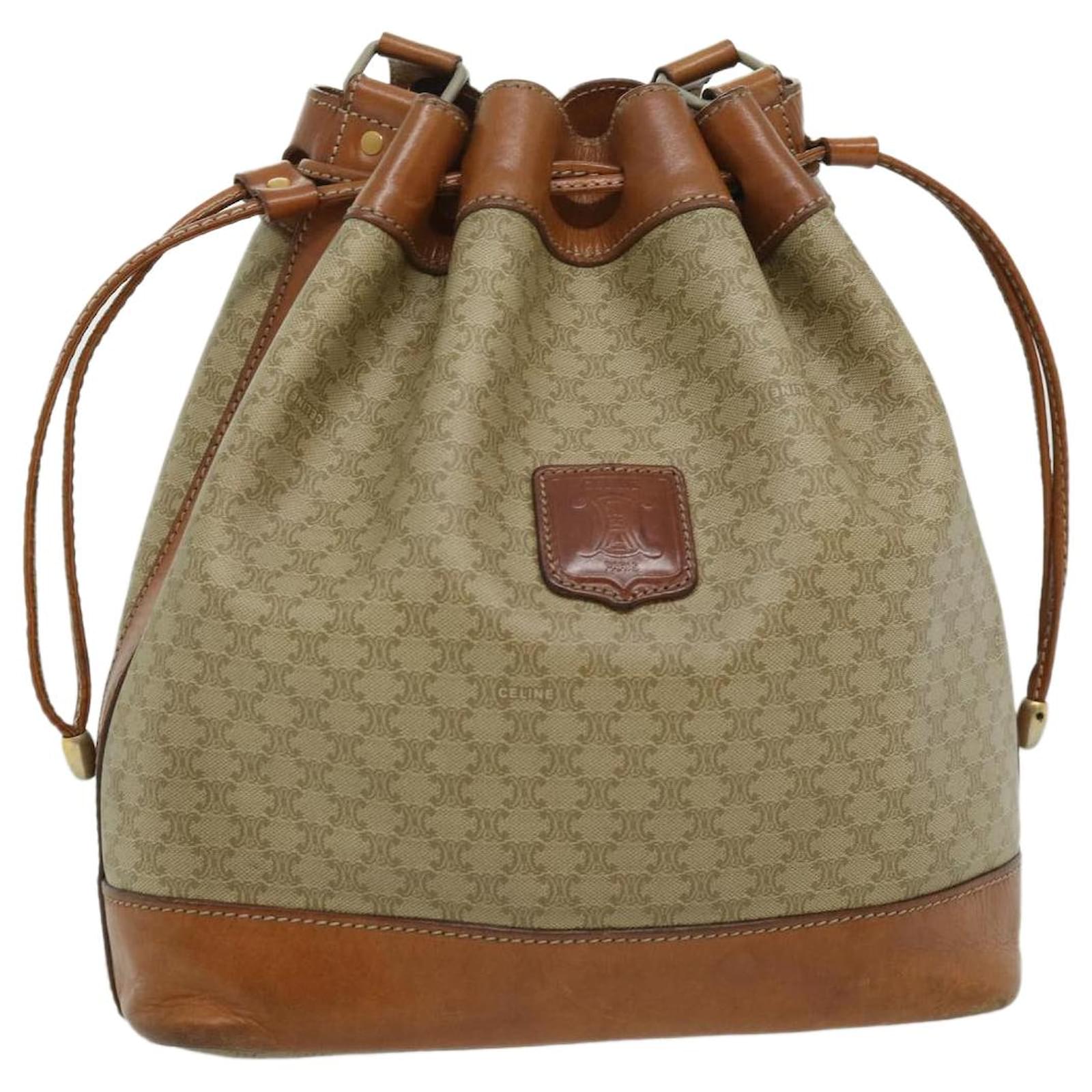 Celine beige popular macadam monogram canvas and leather vintage bucket shoulder bag