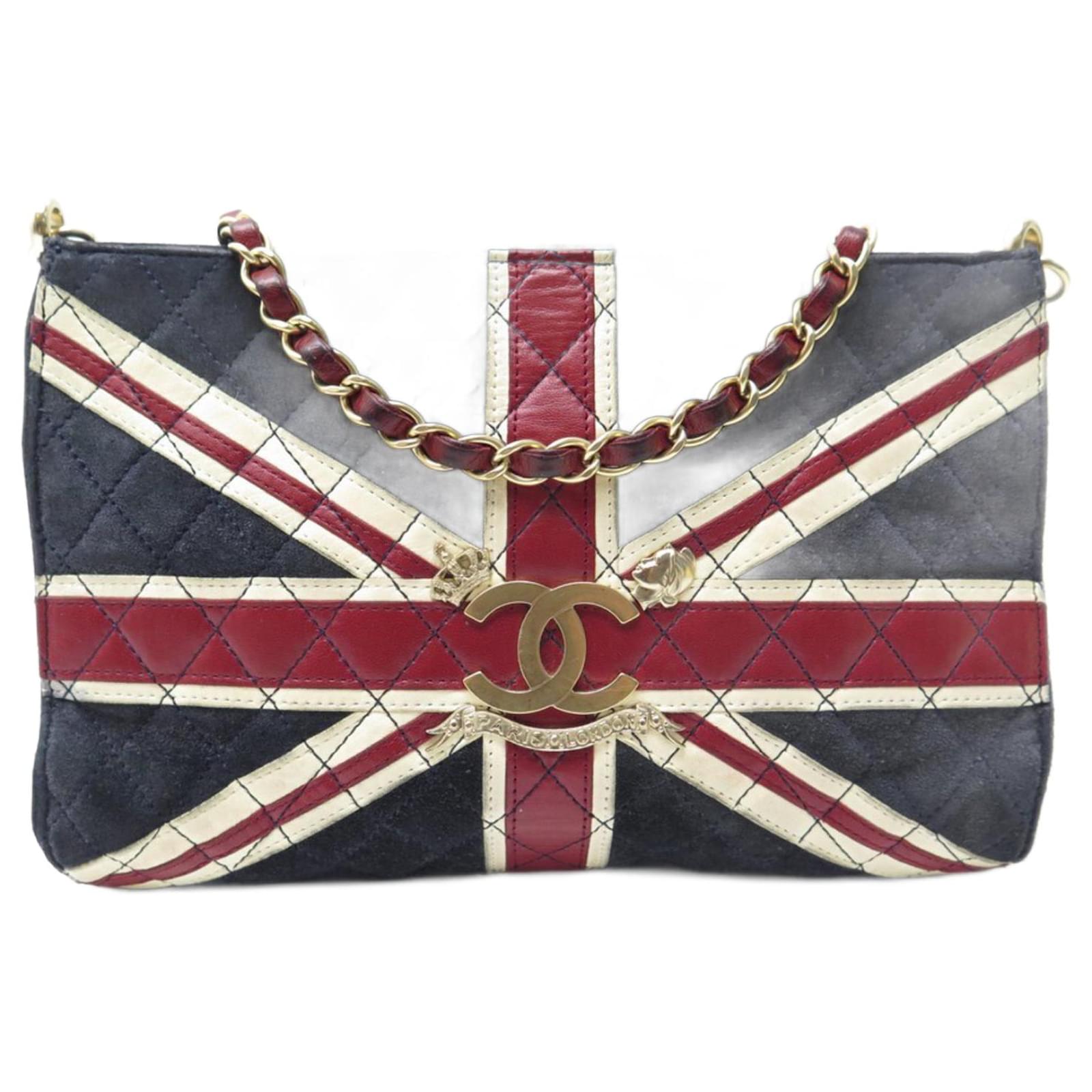 London UK 11 March 2020 Chanel Union Jack shoulder bag and matching belt,  estimate £2,000 – 3,000. The bag crafted in quilted dark blue suede, red  and white lambskin and pale matt