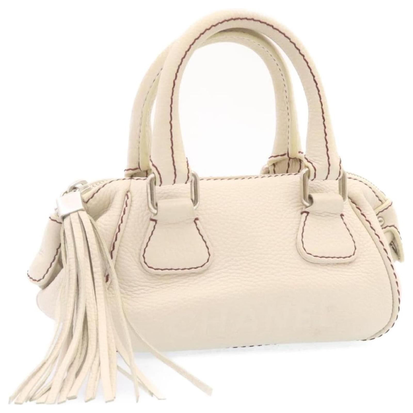 Chanel Logo Fringe Handbag in Cream Beige Leather ref.673070