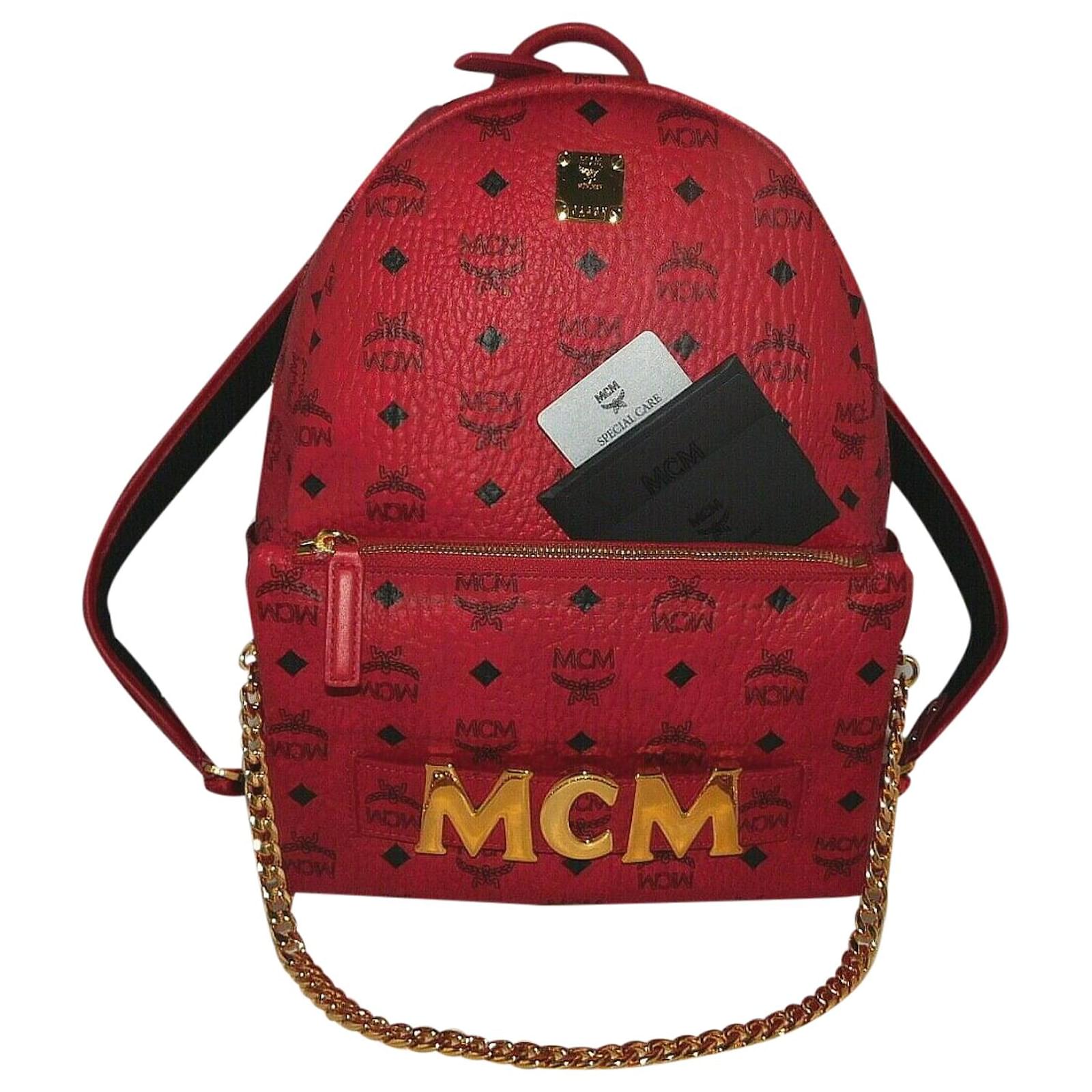 MCM Rouge STARK TRILOGIE Sac à Dos Sac à Bandoulière Amovible