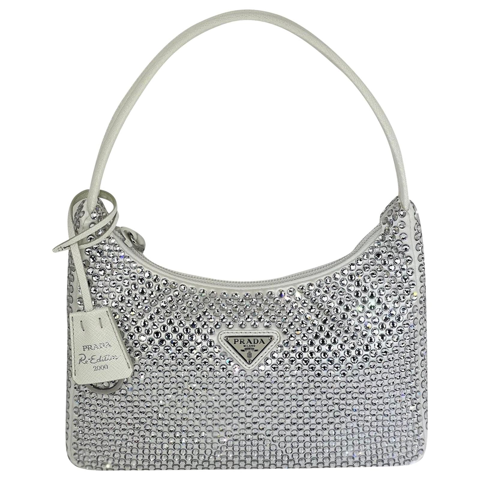Prada Hand Bag Re Edition 2000 Satin White Mini-Bag with Crystals Bag New  Cream ref.673970 - Joli Closet