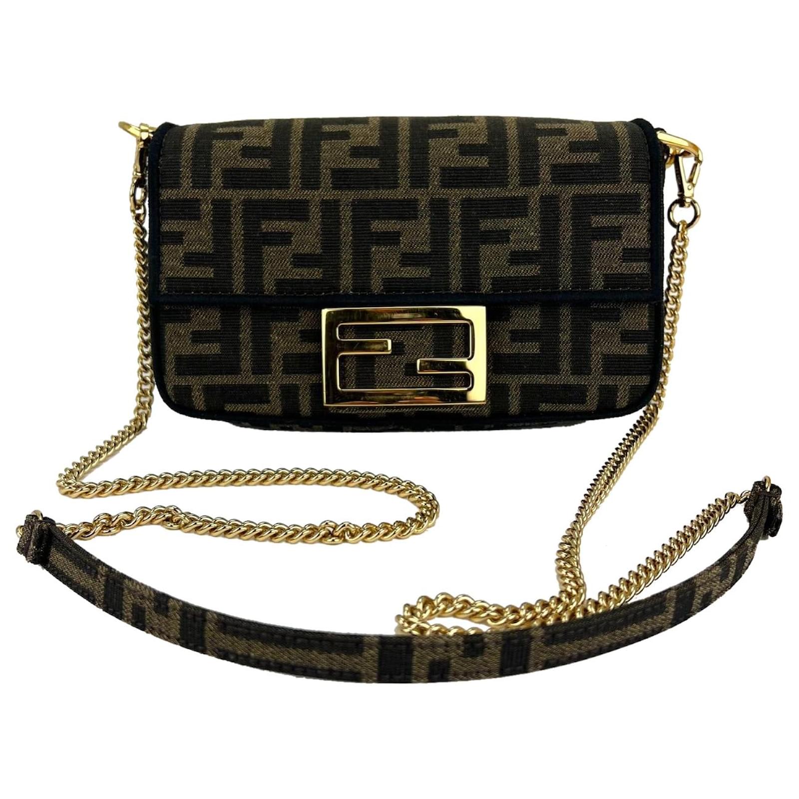 Fendi Baguette Fabric Jacquard Ff 1974 Logo Mini Brown