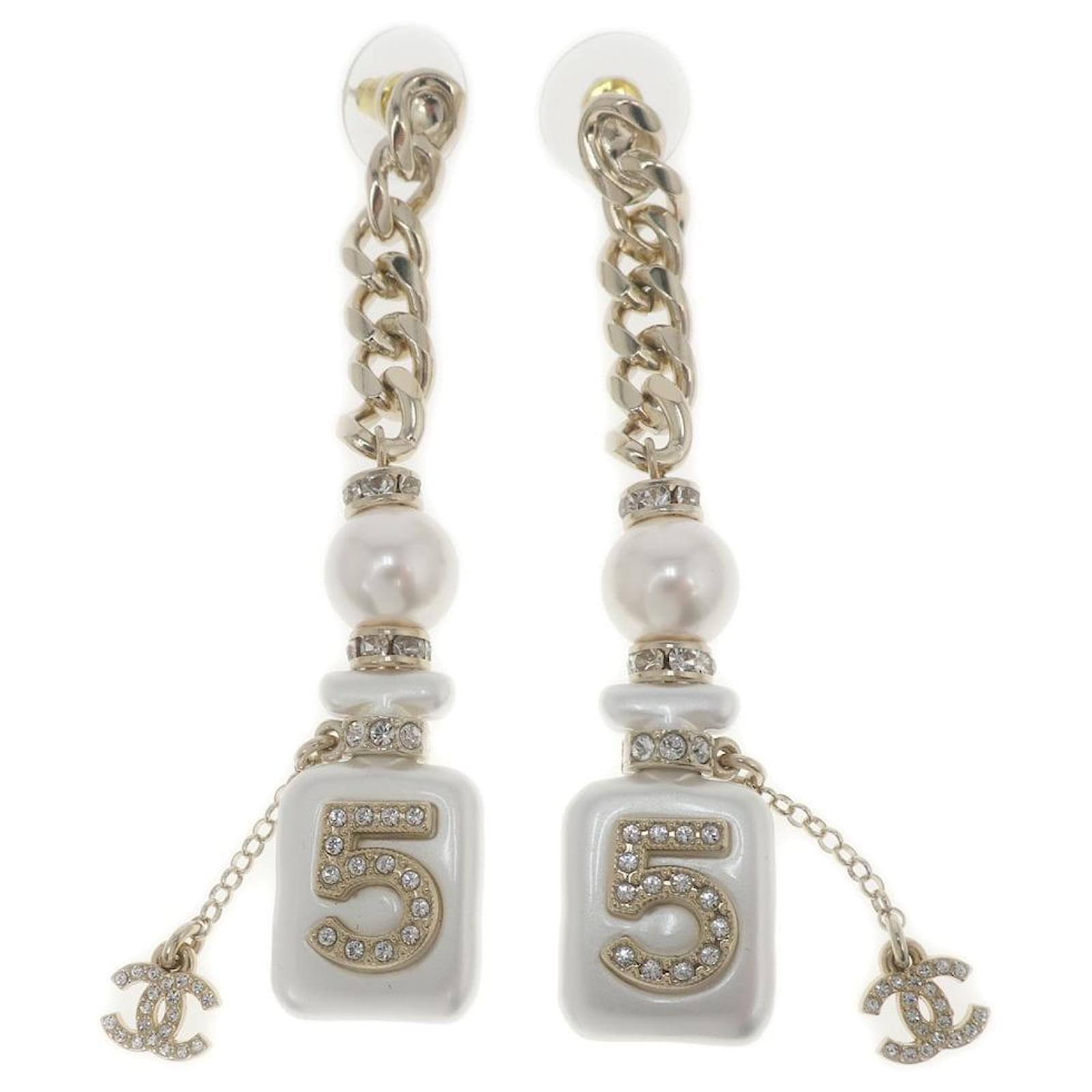 Chanel Earrings No.5 Cocomark CC Mark Gold x White Jewelry Golden