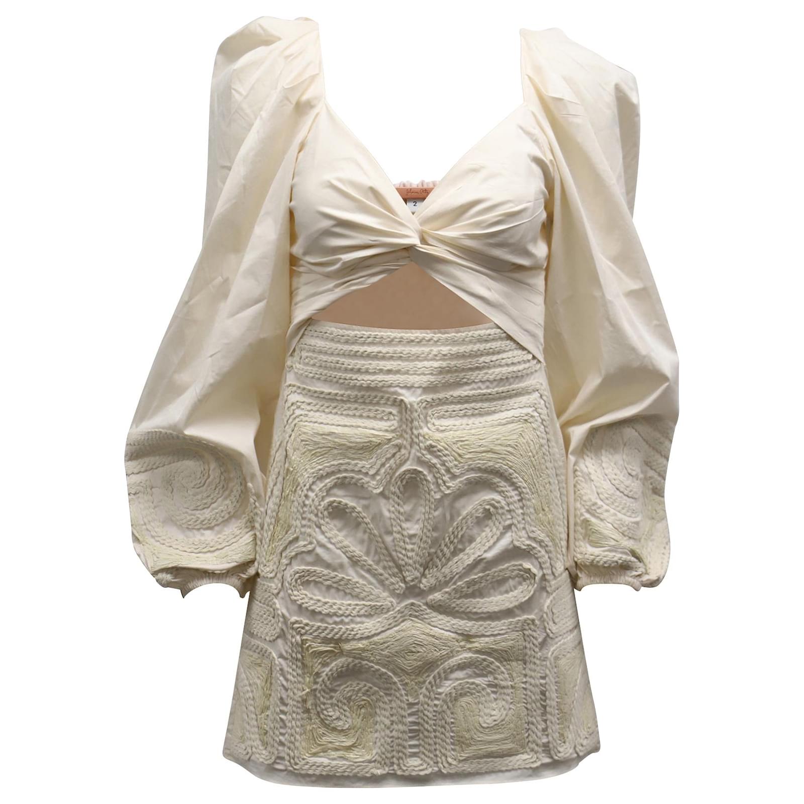 johanna ortiz tropical mantra mini dress Autre Marque Johanna Ortiz Tropical Mantra Long-Sleeve Mini Dress in Ecru  Cotton White Cream ref.JC675535 (Sold)