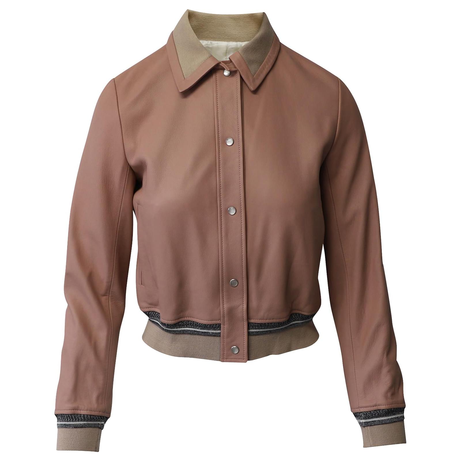 Sandro Paris Varsity Bomber Jacket in Light Pink Leather ref