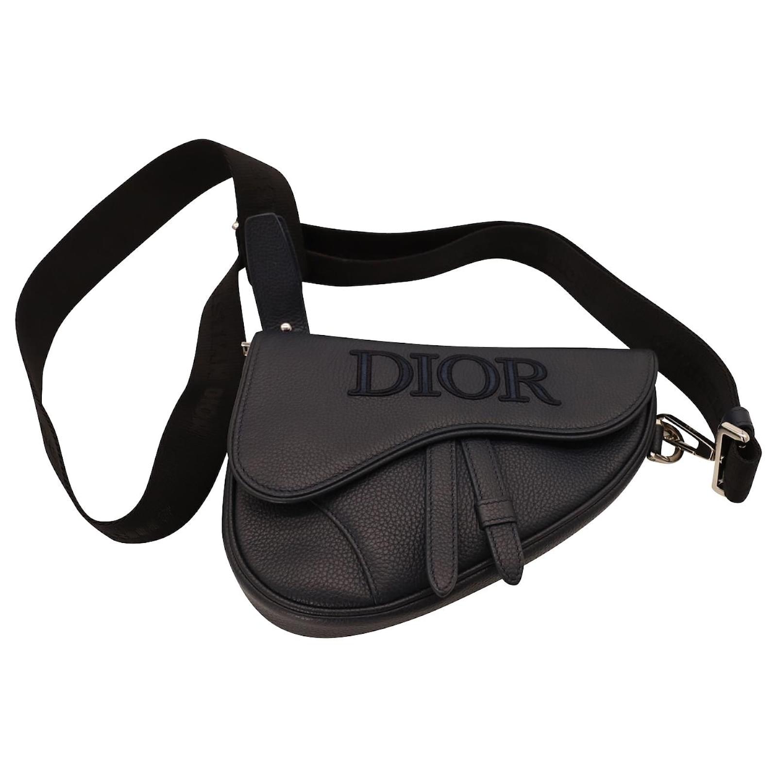 Dior Mini Saddle Bag in Black Grained Leather ref.675677 - Joli Closet