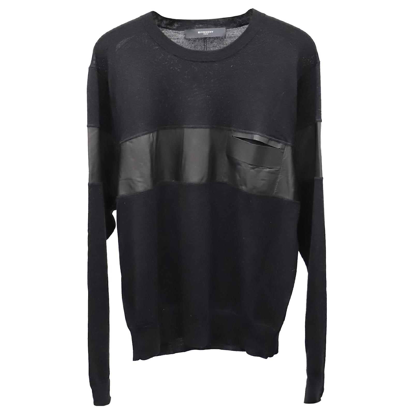 Givenchy Sweater with Leather Stripe Detail in Black Wool  - Joli  Closet