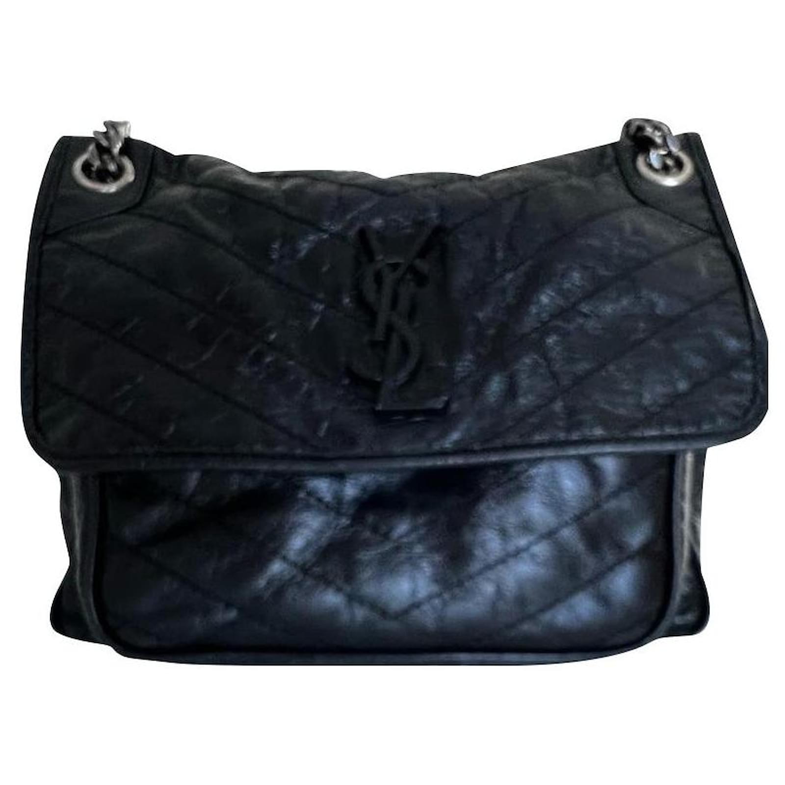Saint Laurent Medium Vintage Crinkled Leather Niki Bag Black