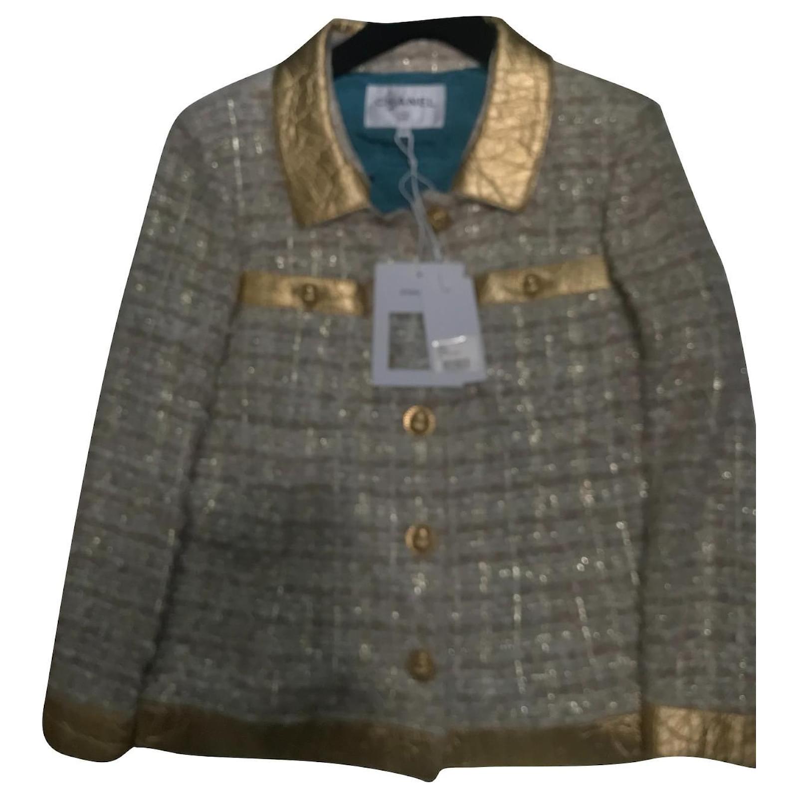 Chanel Multi Color 19a Rare Museum Quality Tweed Gold Ecru Gold Jacket