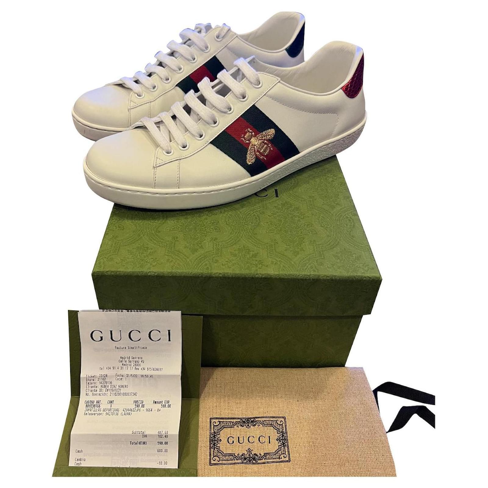 eventyr nyse tæppe Gucci sneakers ace 2022 White Red Green Leather ref.677114 - Joli Closet
