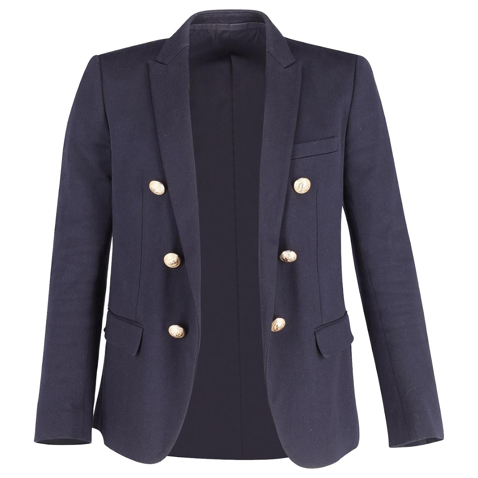Blazer boutonn?� doubl?� Balmain en coton bleu marine ref.677422 - Joli Closet