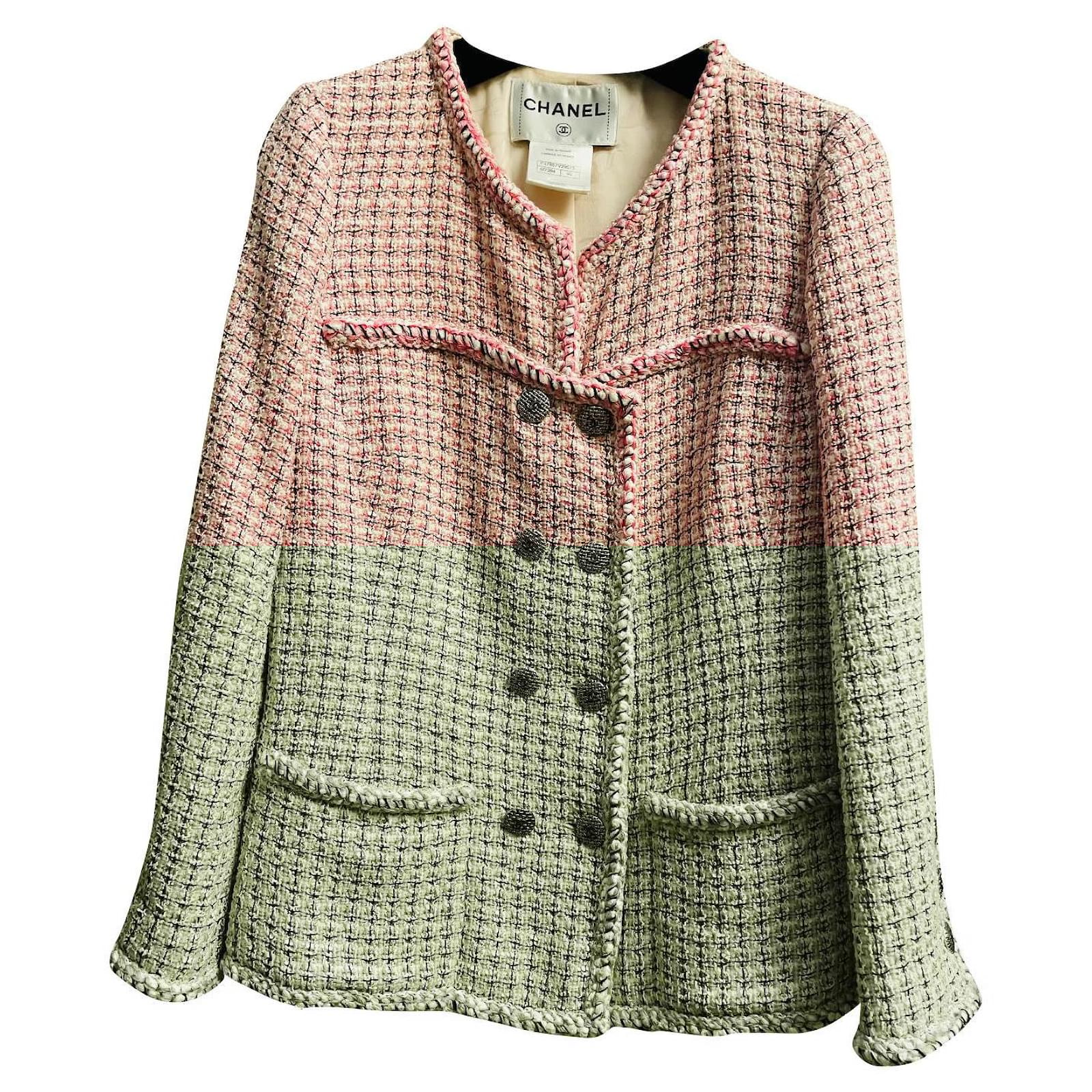 Chanel jacket Black Pink White Dark red Tweed ref.677812 Joli Closet