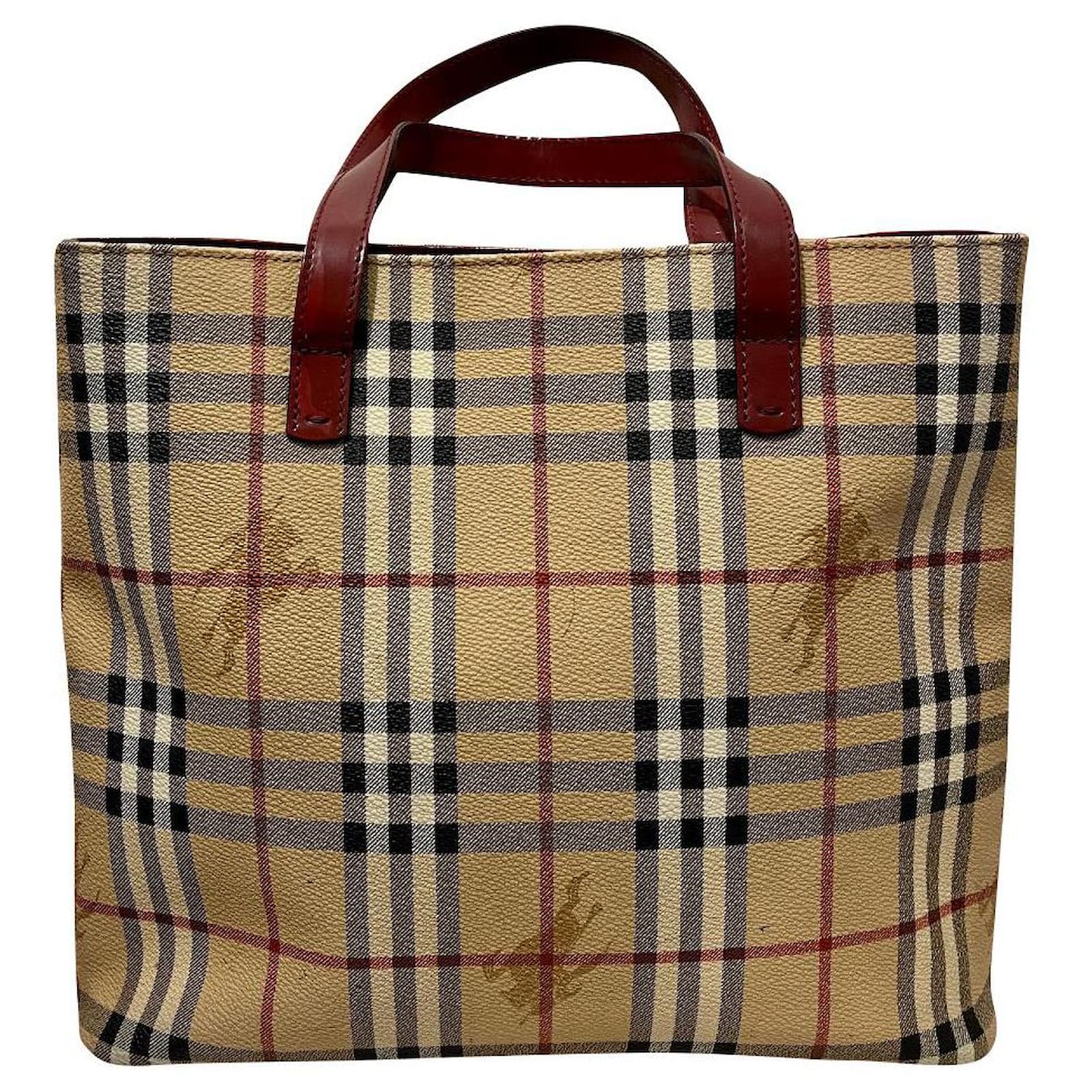 Vintage Burberry tote from coated canvas with leather trim and