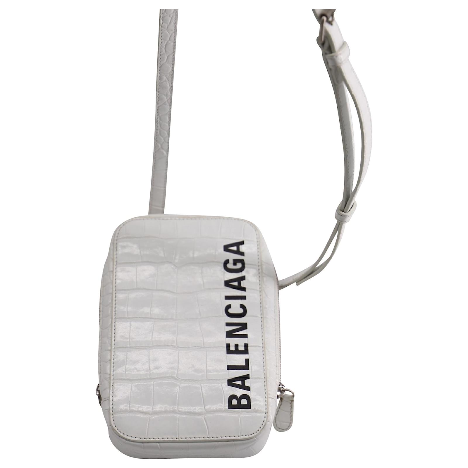 Balenciaga Monogram Croc-Embossed Phone Holder Crossbody Bag in