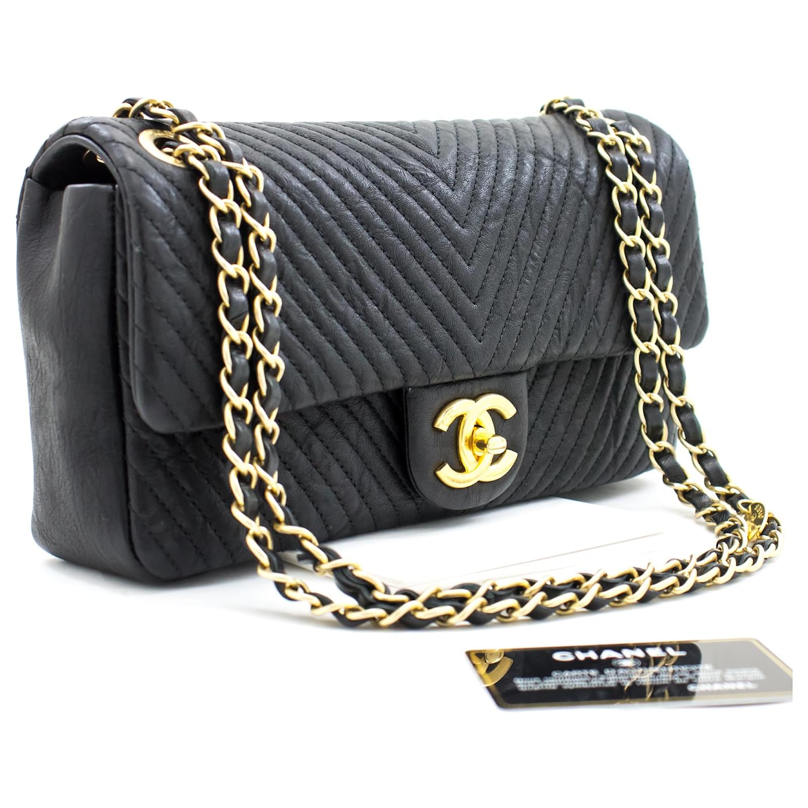 Chanel Chevron V-Stitch Leather Chain Flap Shoulder Bag