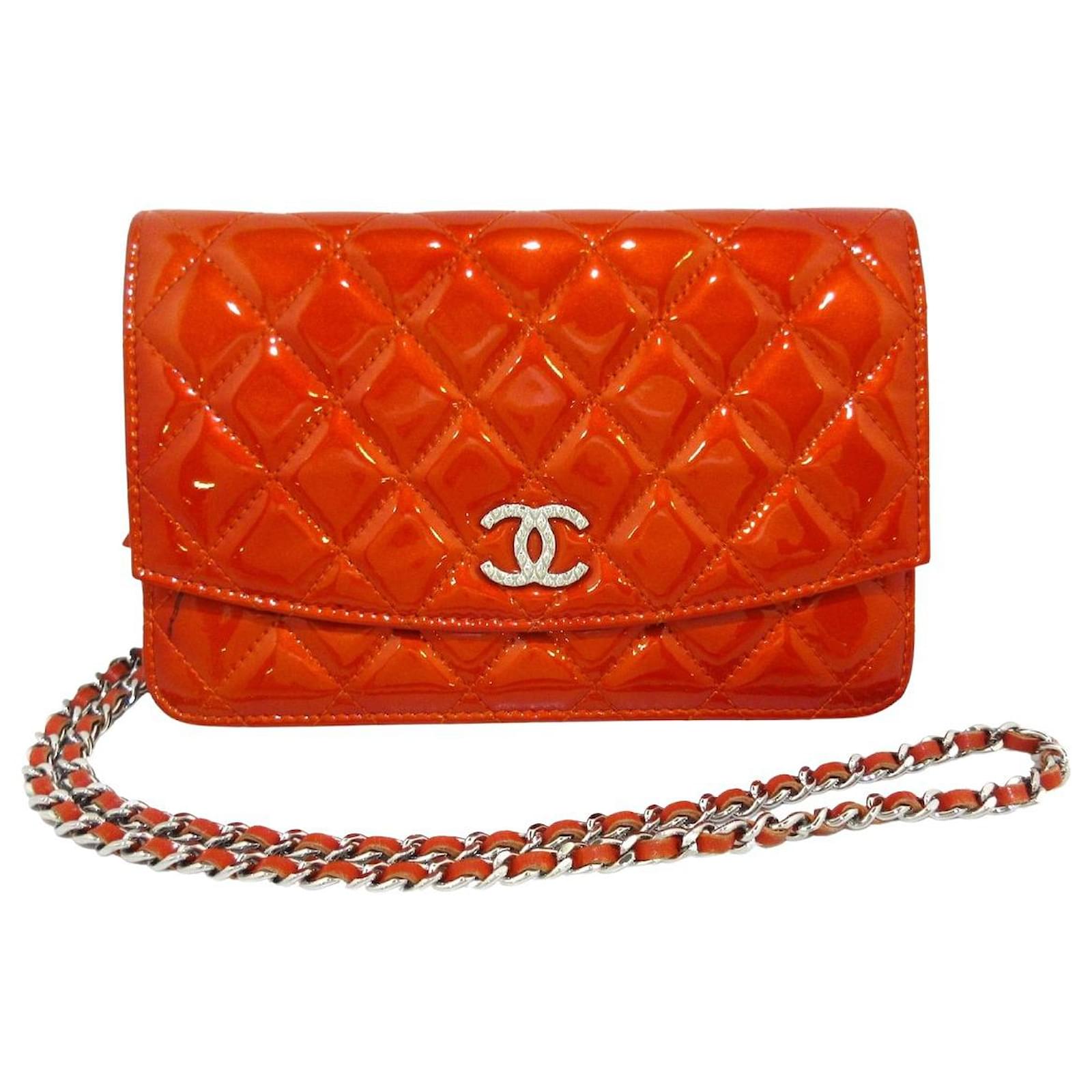 Chanel Wallet on Chain Cuir vernis Orange ref.680021 Joli Closet