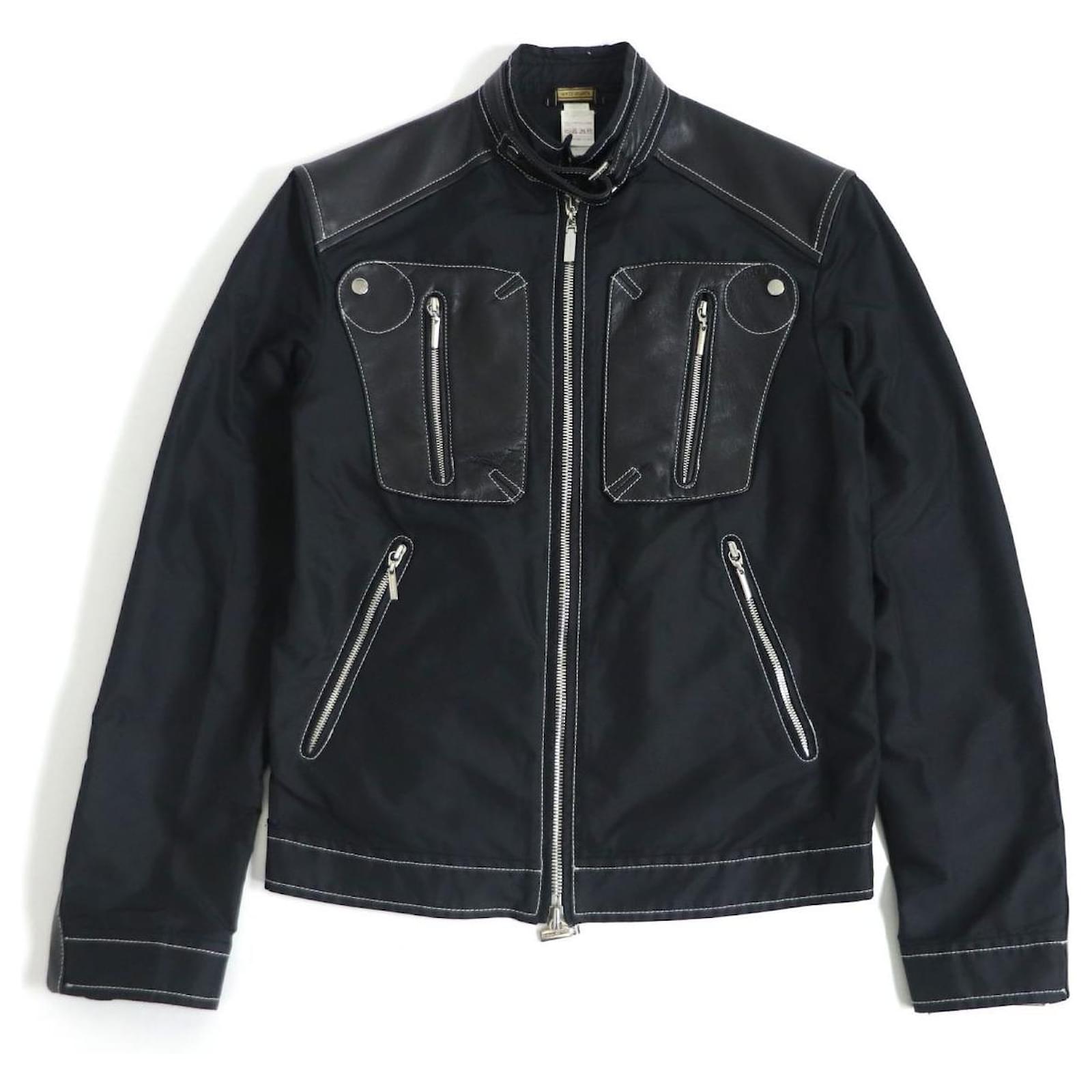 Versace leather switching lined zip stand collar nylon jacket