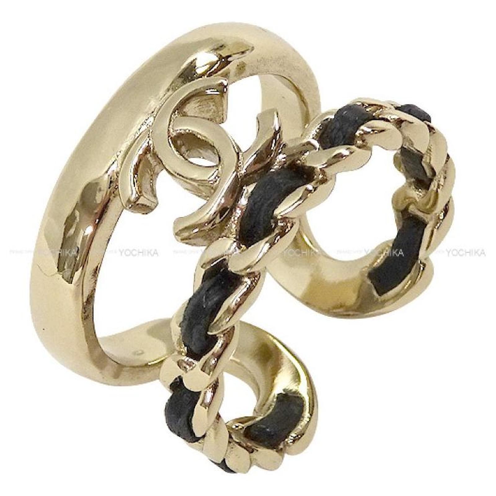 Chanel Leather Chain Coco Mark Black (black) Champagne Gold Metal Fittings  Rings & Rings ref.680381 - Joli Closet