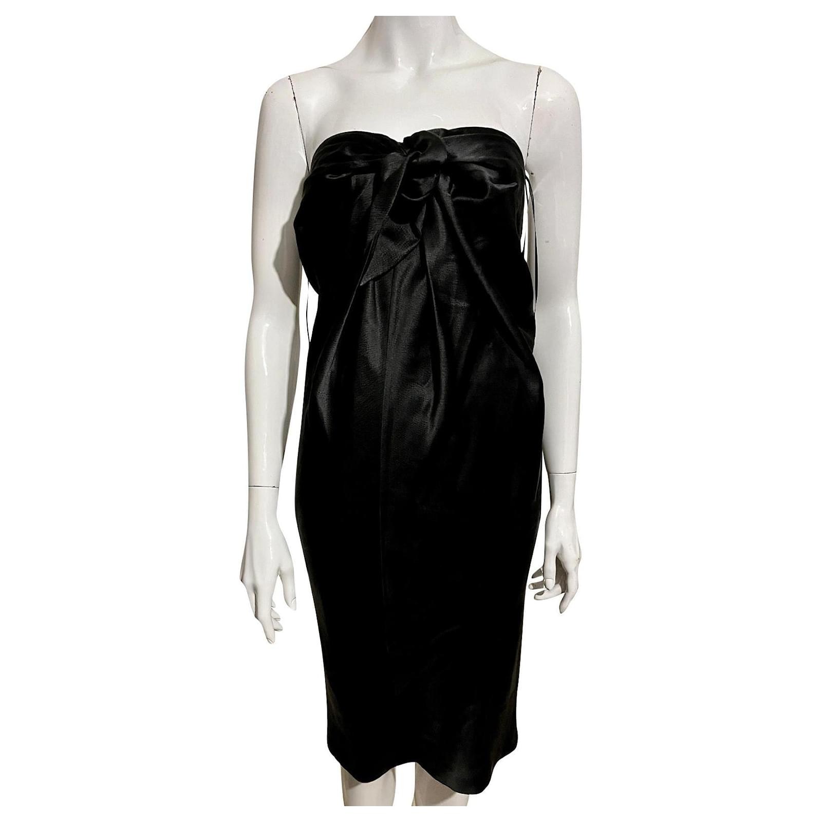 Halston Heritage Strapless silk dress from hammered silk Black ref.680518 -  Joli Closet