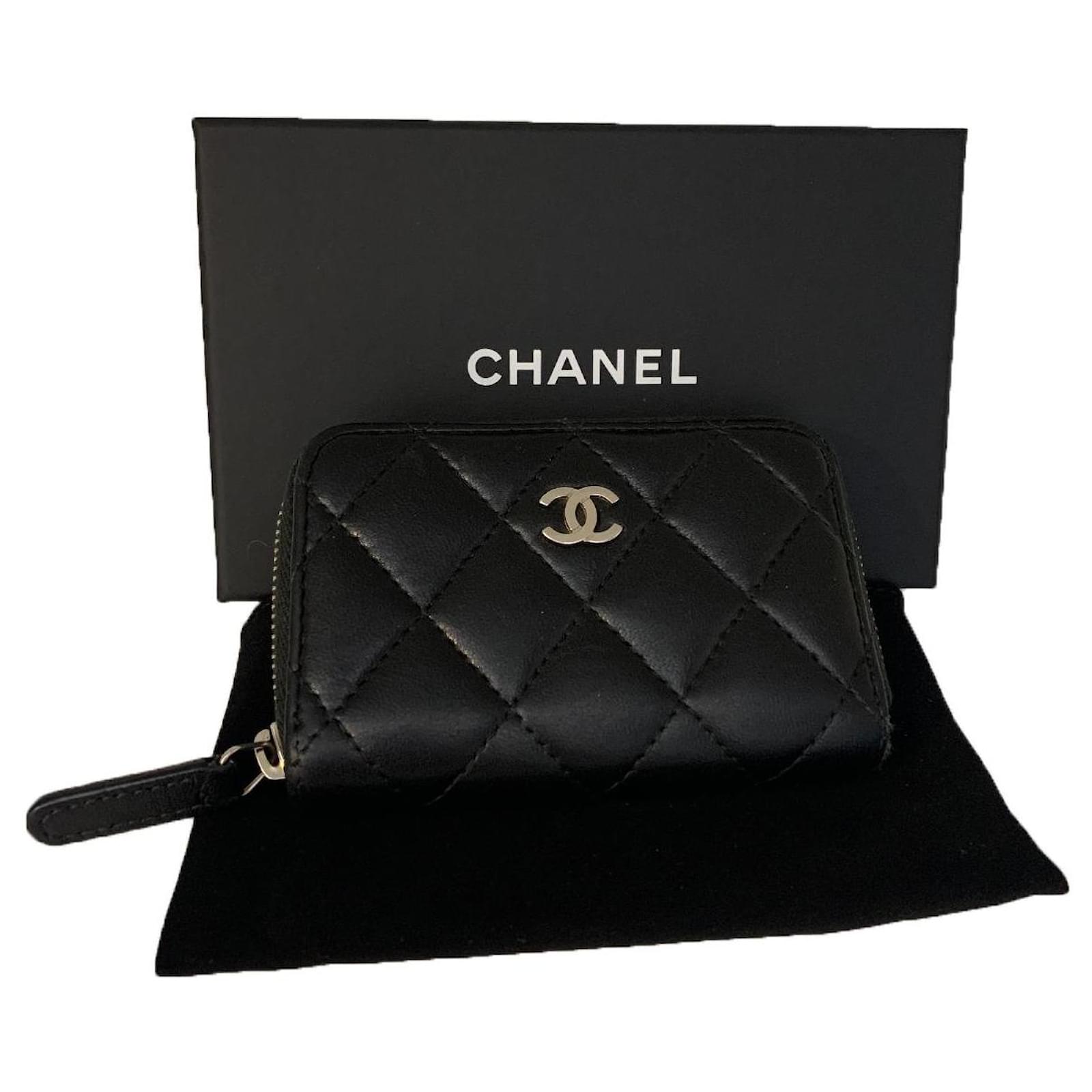 Chanel Black Lambskin Leather Quilted Coin Purse Key Ring