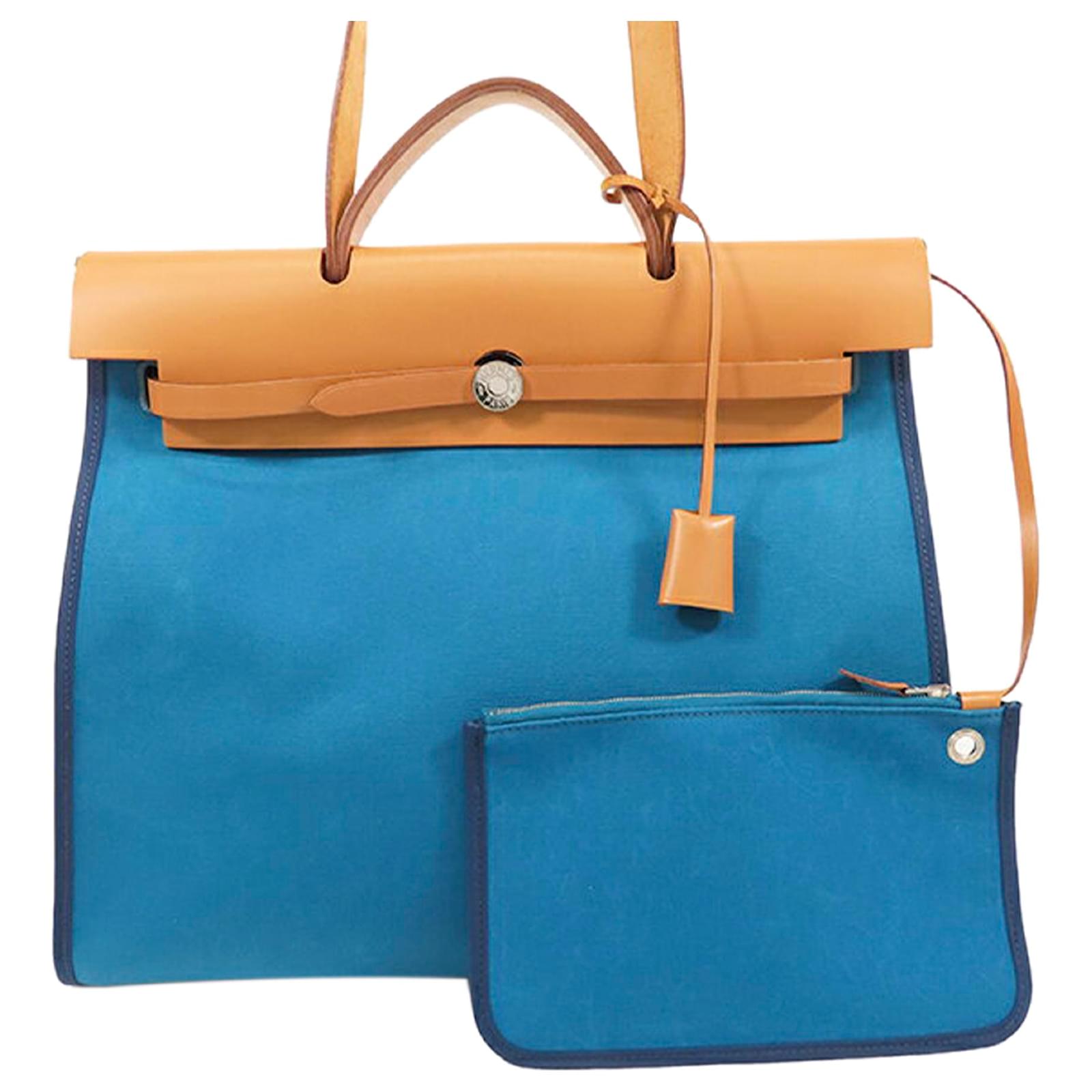 Hermes Herbag Bag Canvas Palladium Hardware In Blue