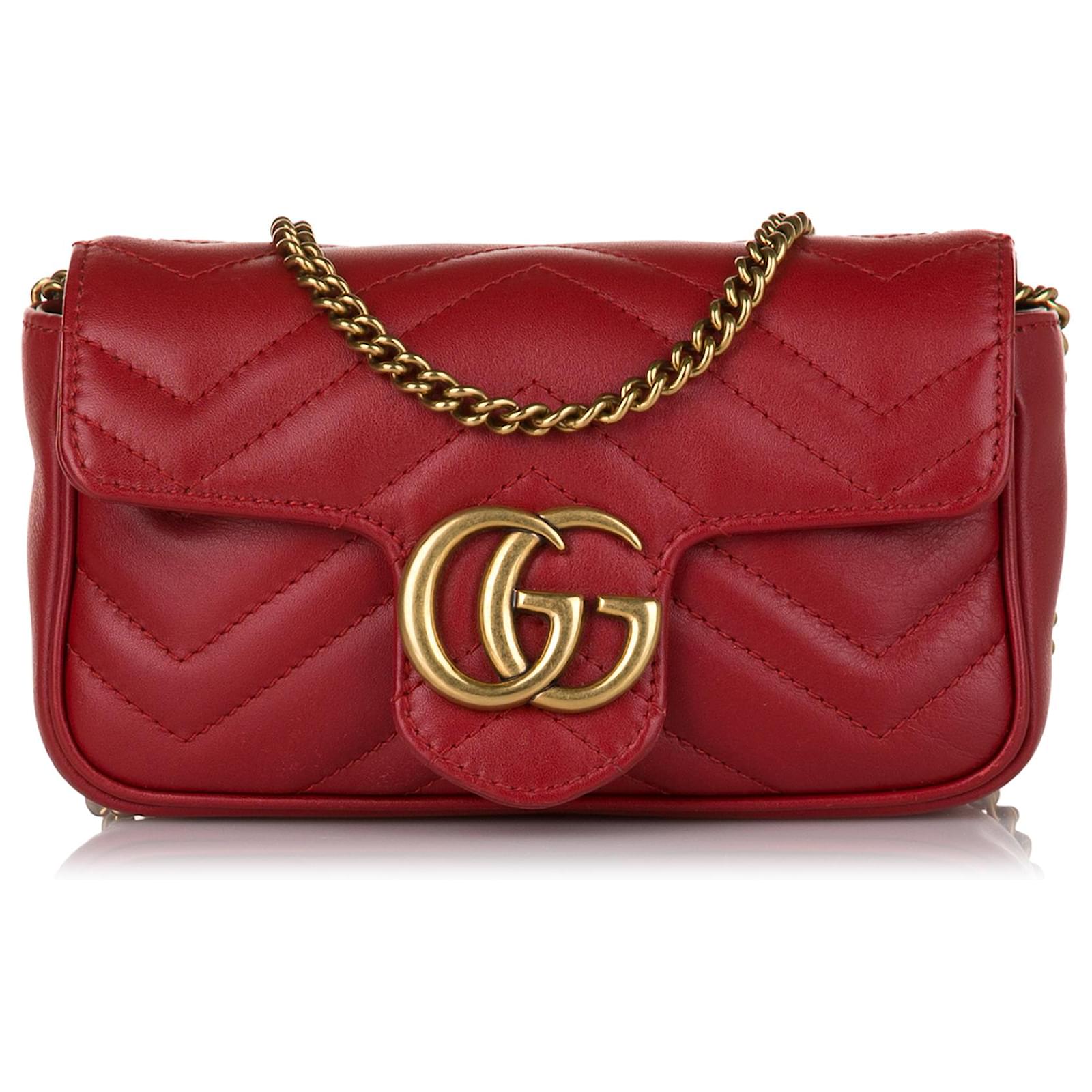 Gucci Red Super Mini GG Marmont Leather Crossbody Bag Pony-style ...