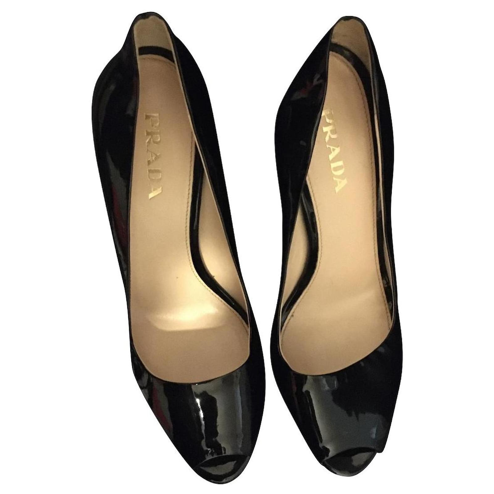 Prada | Shoes | Vintage 9s Prada Black Leather Platform Peep Toe Heels |  Poshmark