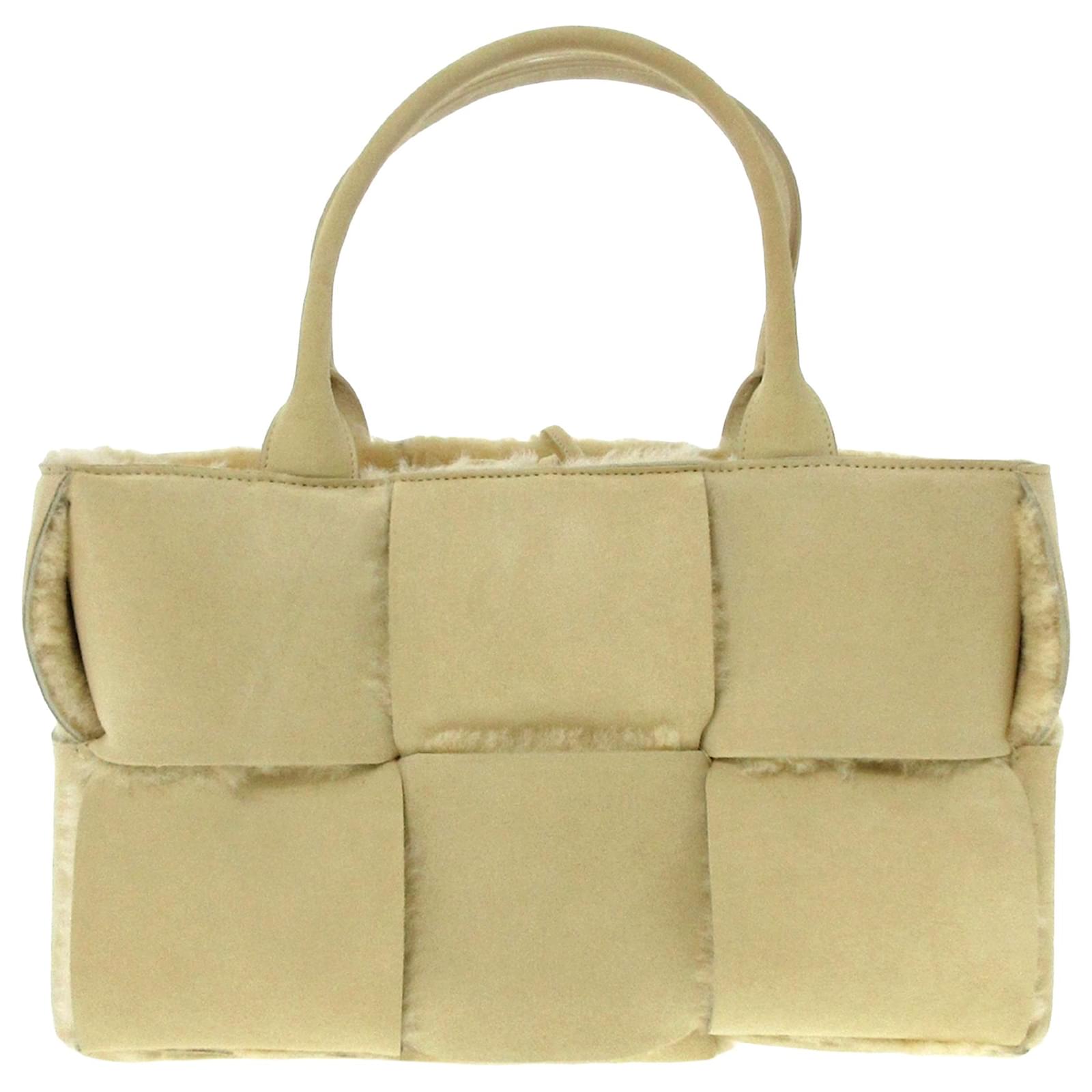 Bottega Veneta Brown Shearling Small Arco Tote Beige Suede Leather ref.682020 Joli Closet