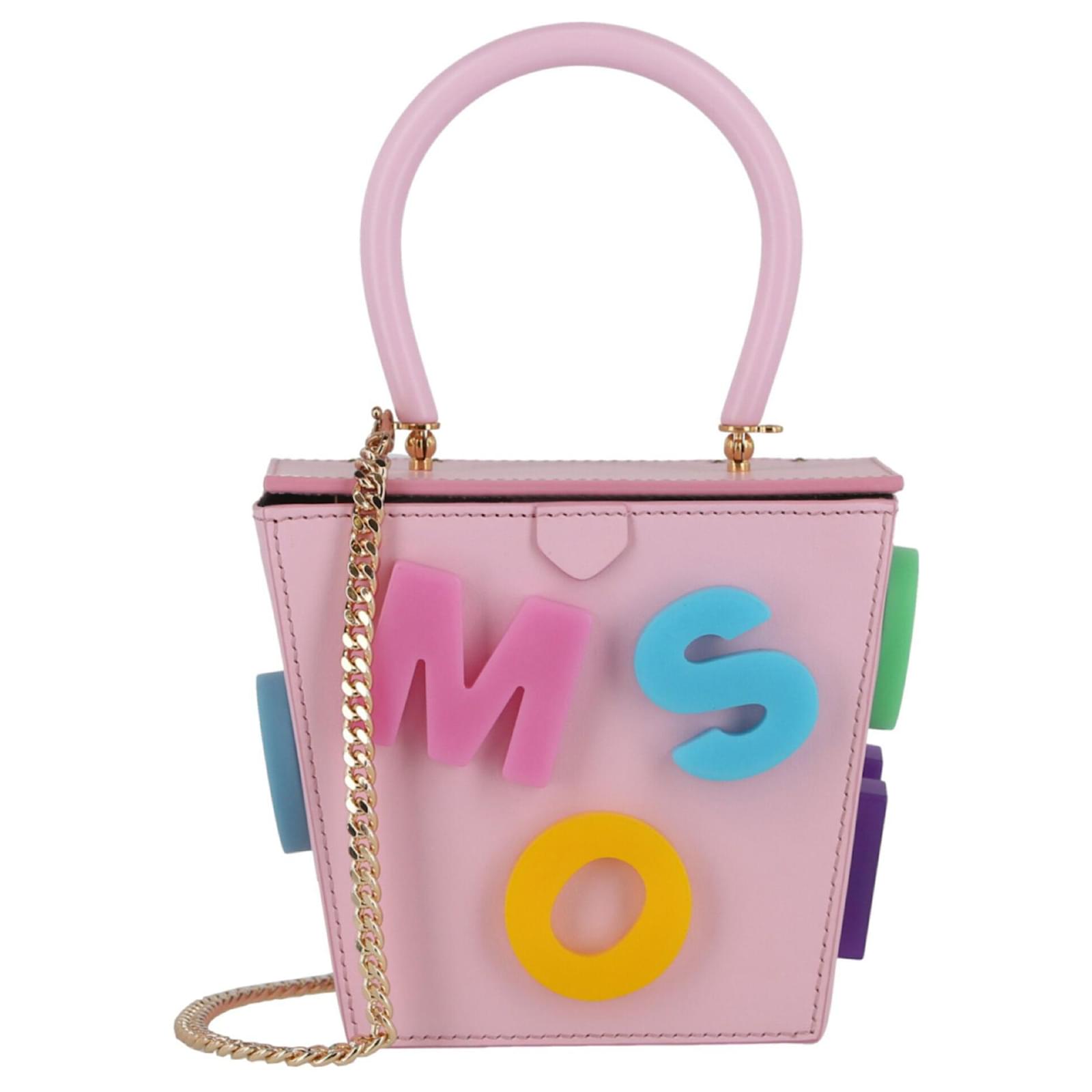 Moschino Alphabet Logo Leather Bucket Bag Pink Pony-style calfskin ref ...