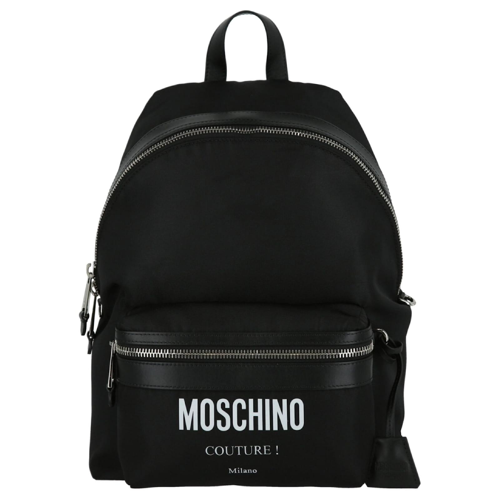 Moschino Quilted Logo Backpack Black Polyamide Nylon ref.683352 Joli