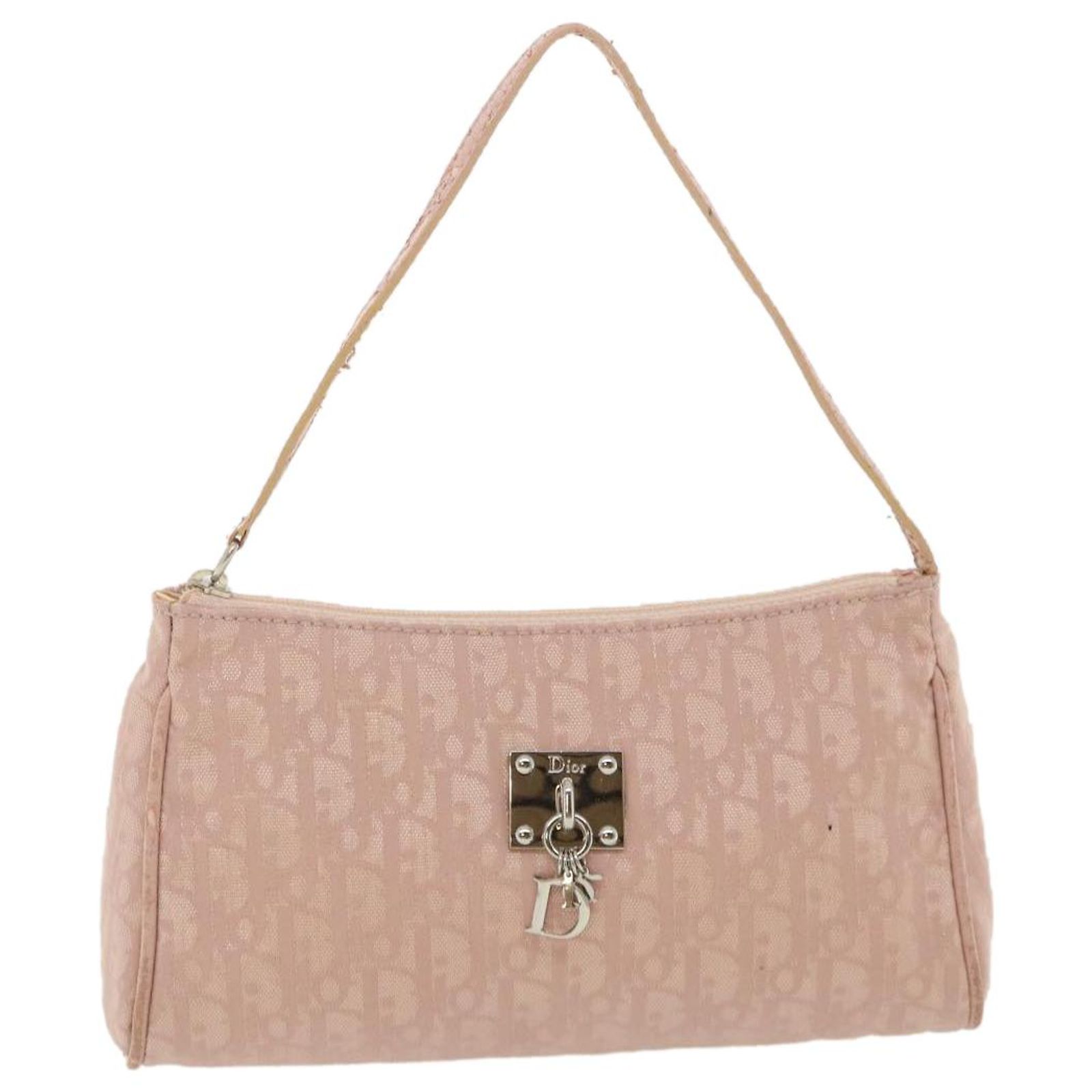 Christian Dior Trotter Canvas Accessory Pouch Nylon Pink Auth 