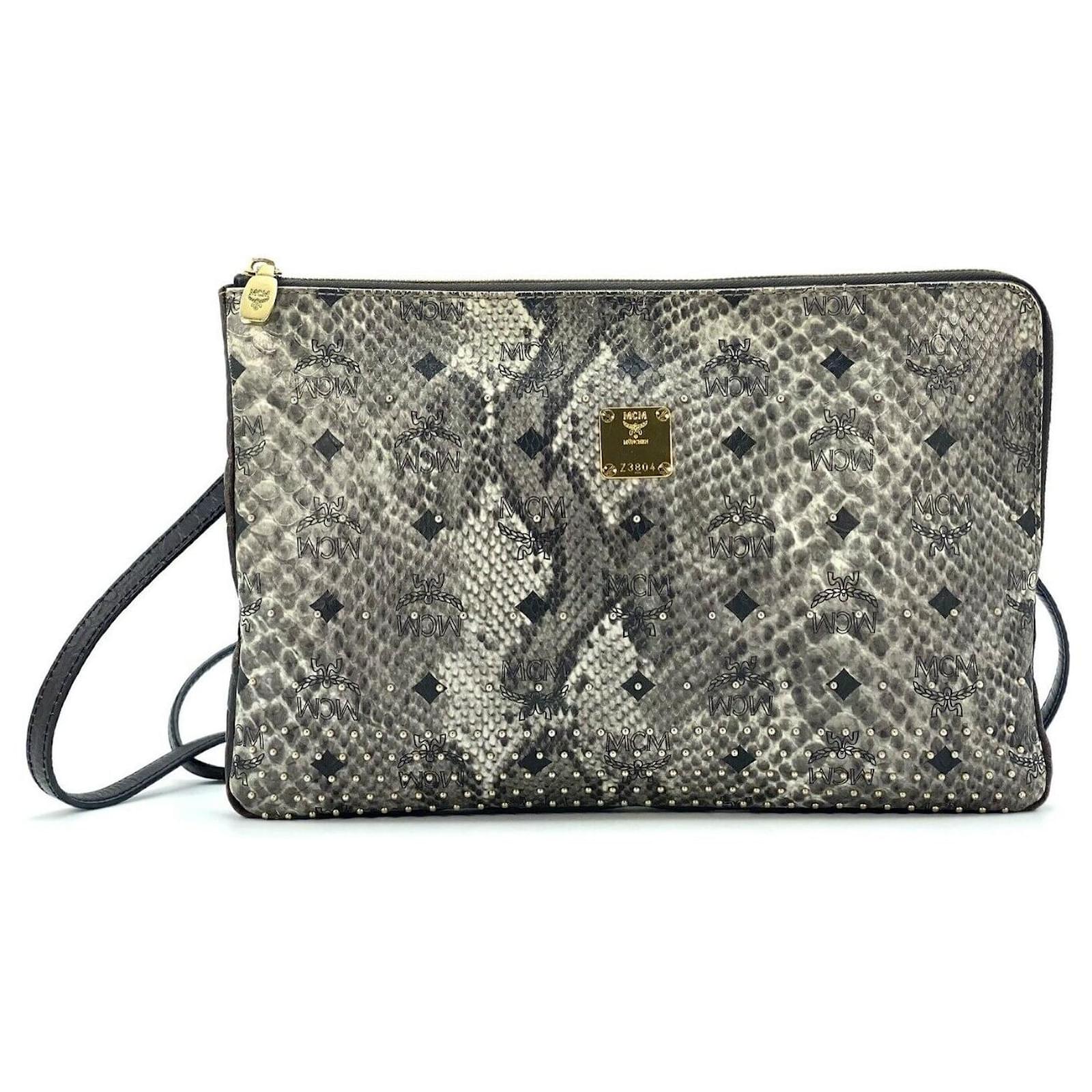 MCM Medium Crossbody Pouch Reptiloptik Pochette Anthrazit buy Dunkelbraun