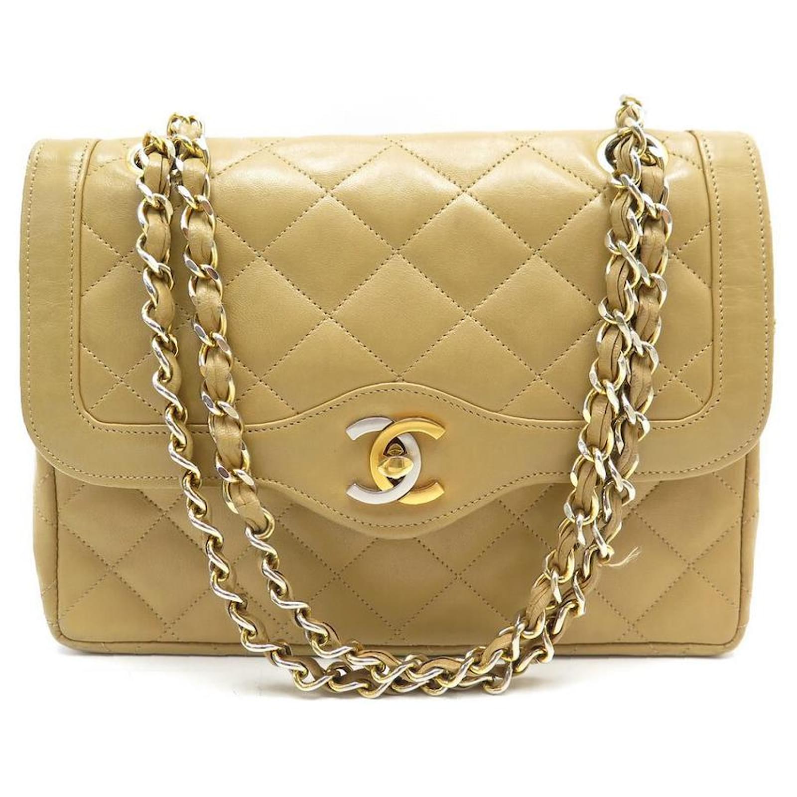 VINTAGE CHANEL TIMELESS CLASSIC HANDBAG BEIGE QUILTED LEATHER HAND